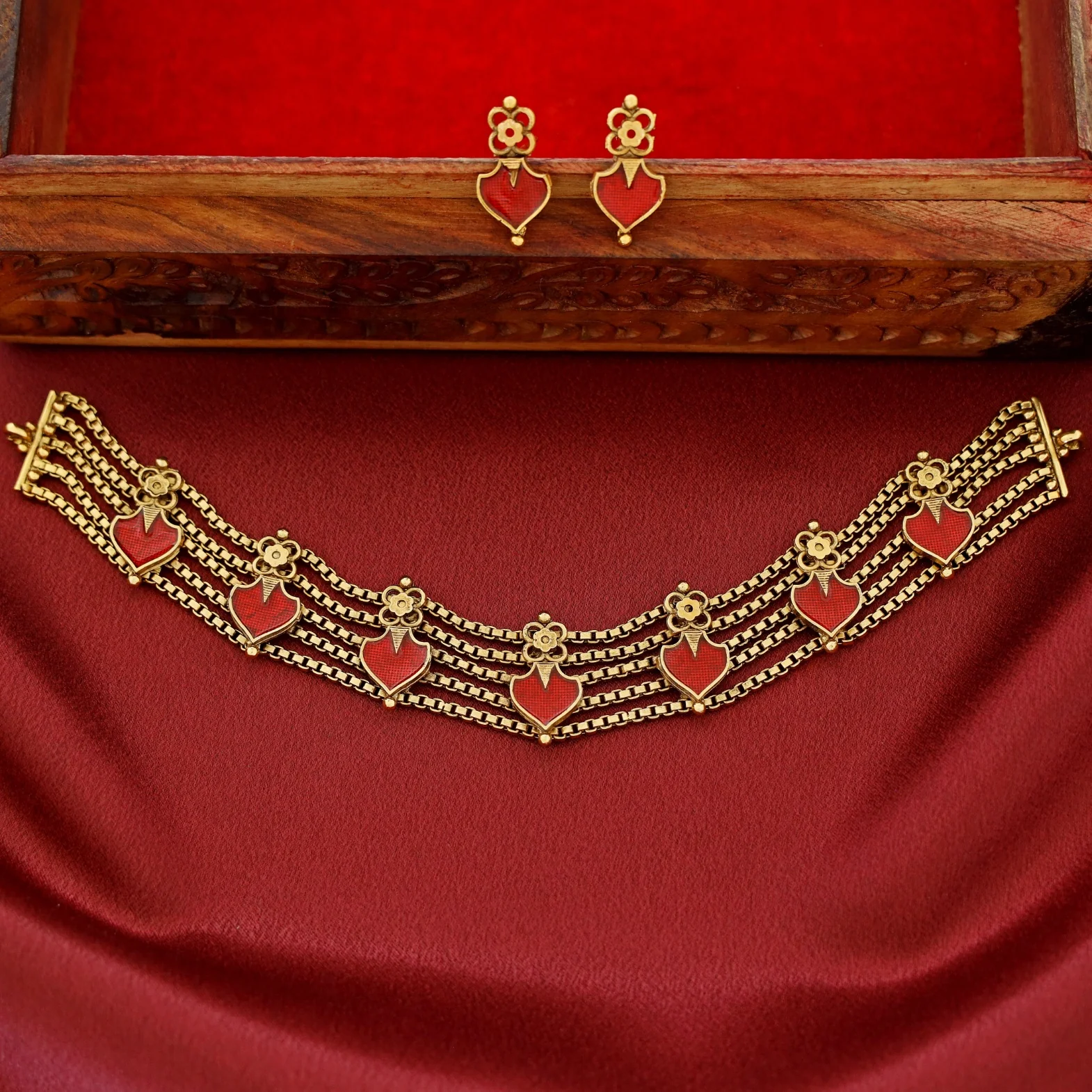 Aditha 5 Layer Palakka Choker With Earring - Image 2