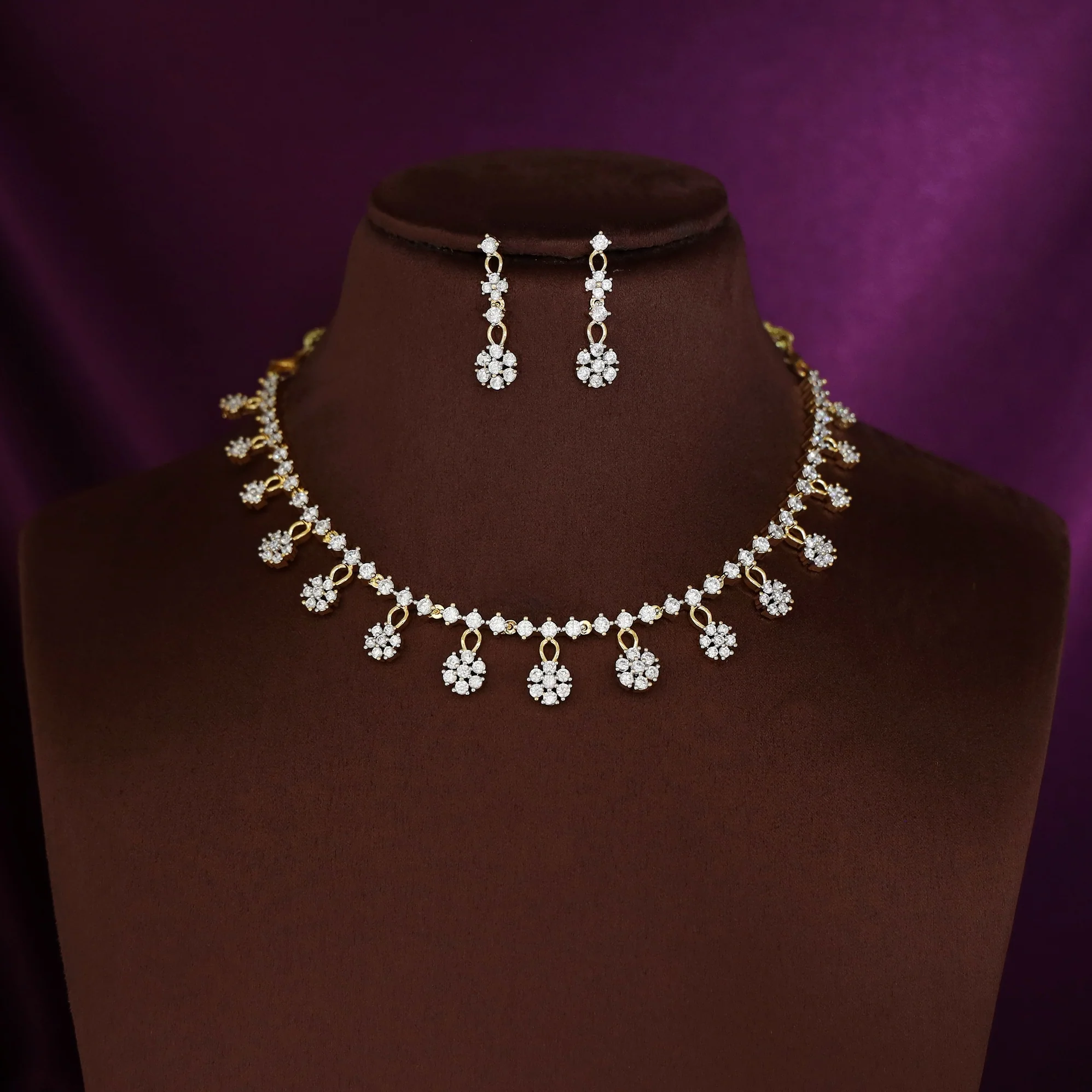 Sayali AD Stone Floral Short Neckpiece With Earring - Image 2