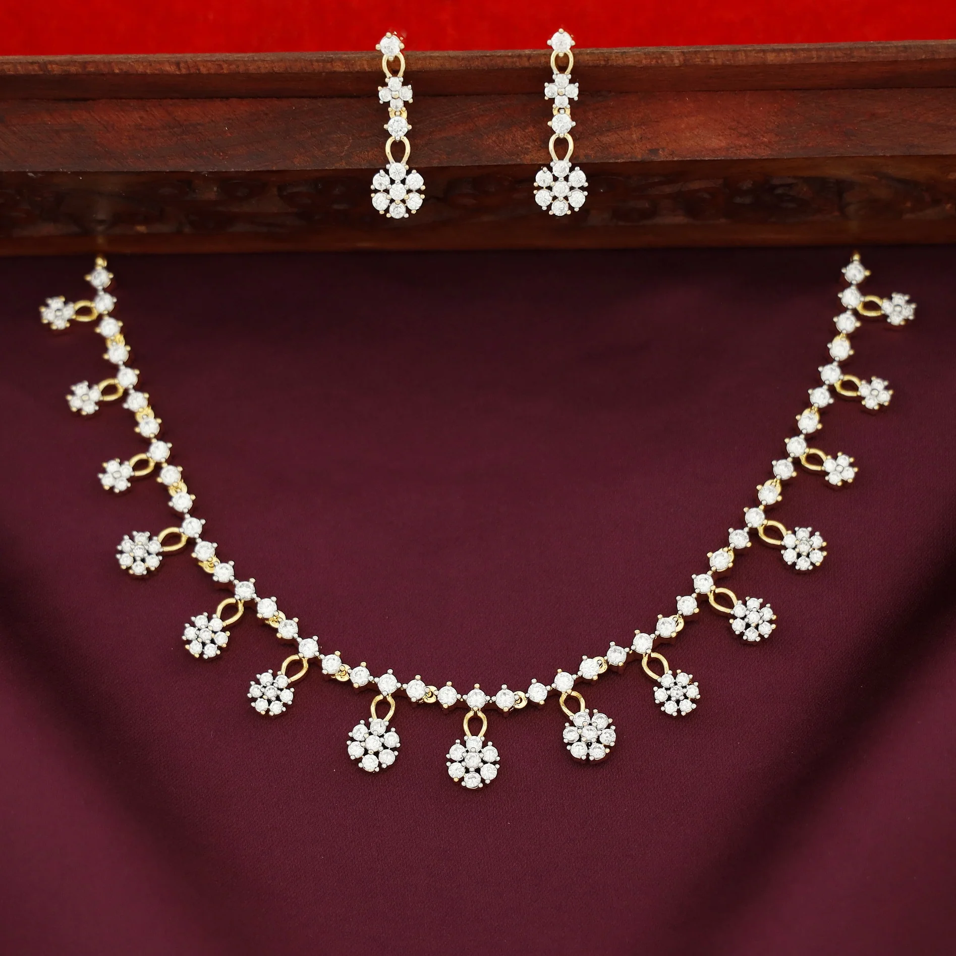 Sayali AD Stone Floral Short Neckpiece With Earring - Image 3
