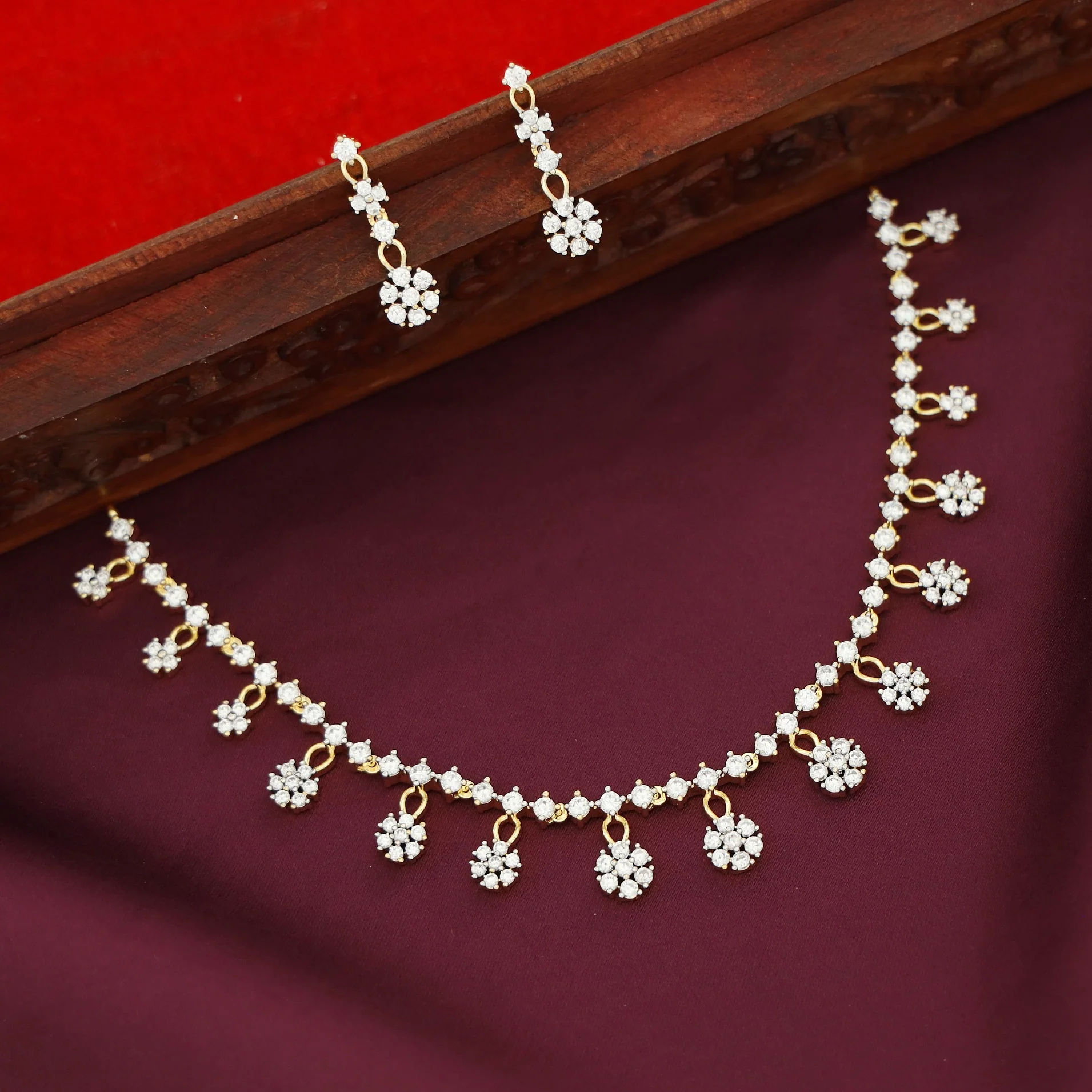 Sayali AD Stone Floral Short Neckpiece With Earring - Image 4