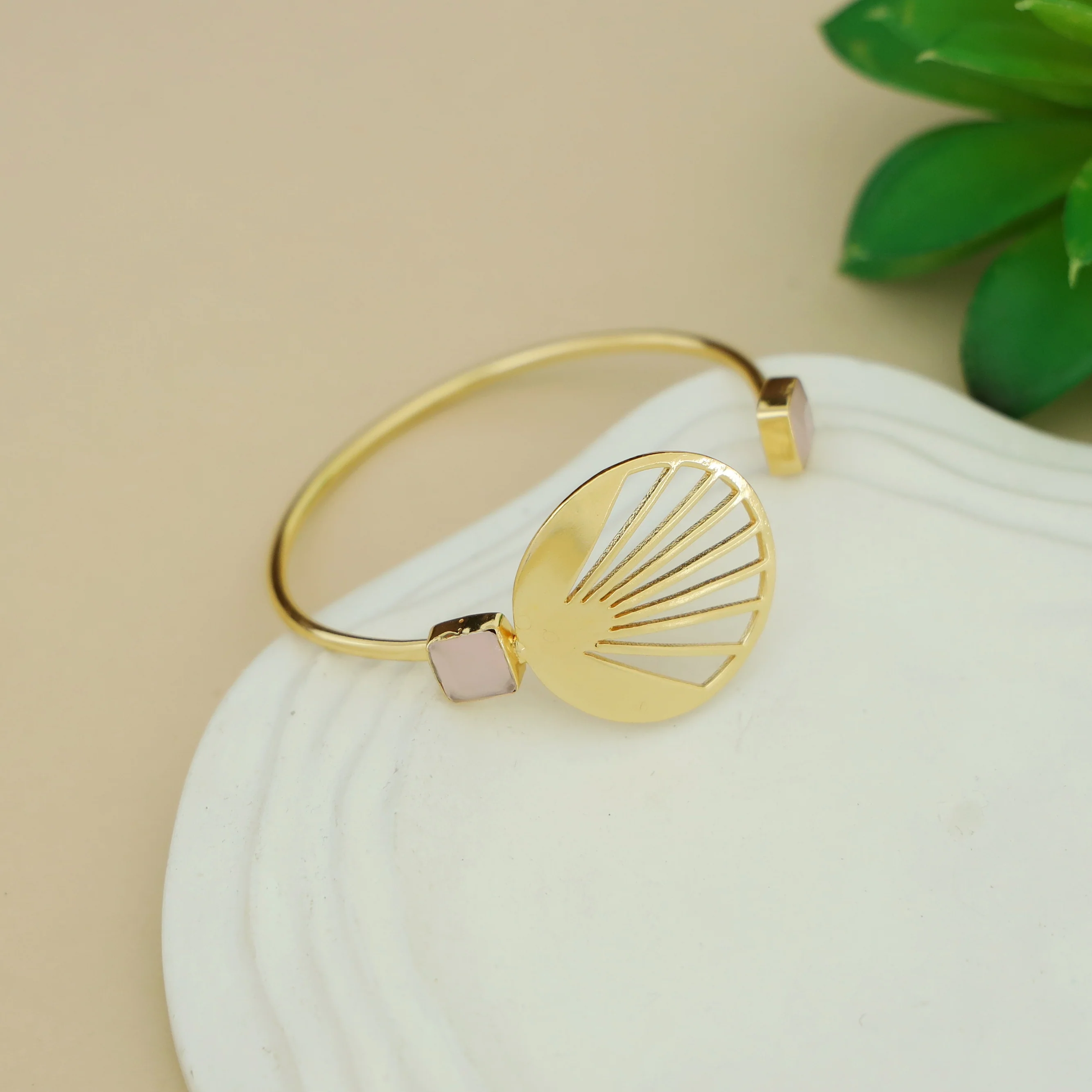Adley Golden Sunburst Dual Square Glossy Stone Bangle - Image 3