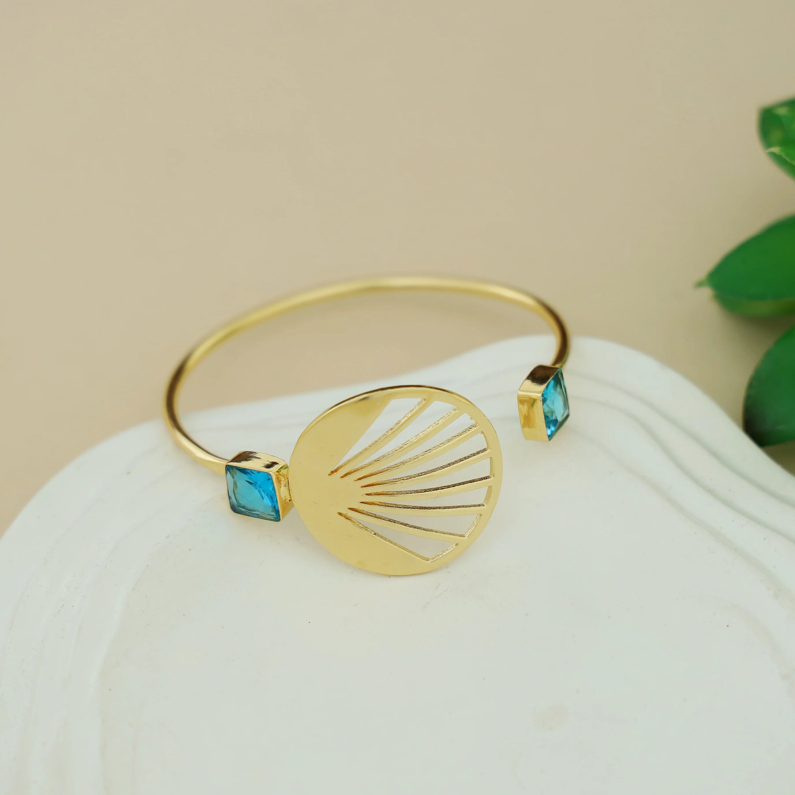 Adley Golden Sunburst Dual Square Glossy Stone Bangle - Image 8