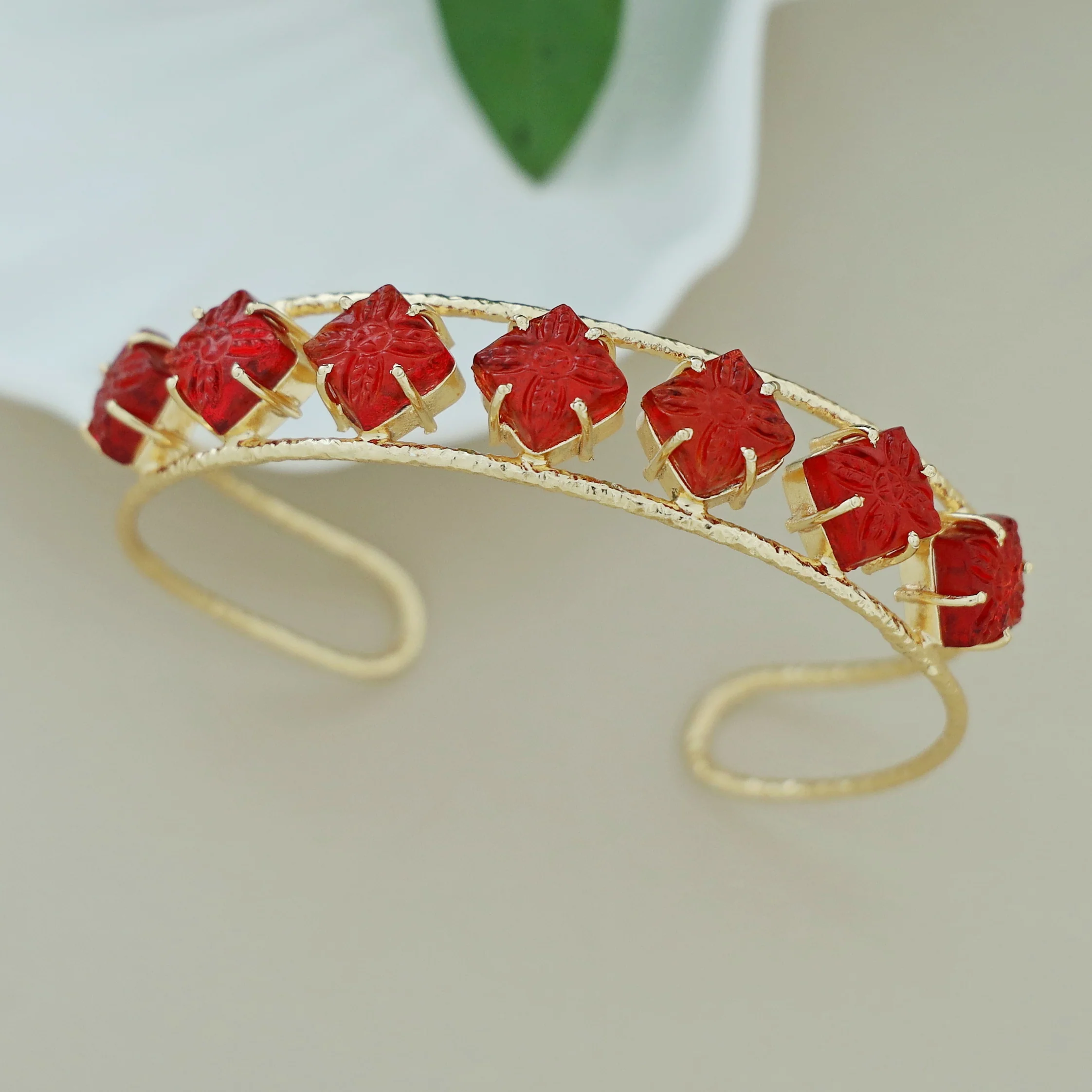 Adonai Textured Carved 7 Diamond Bangle - Image 4