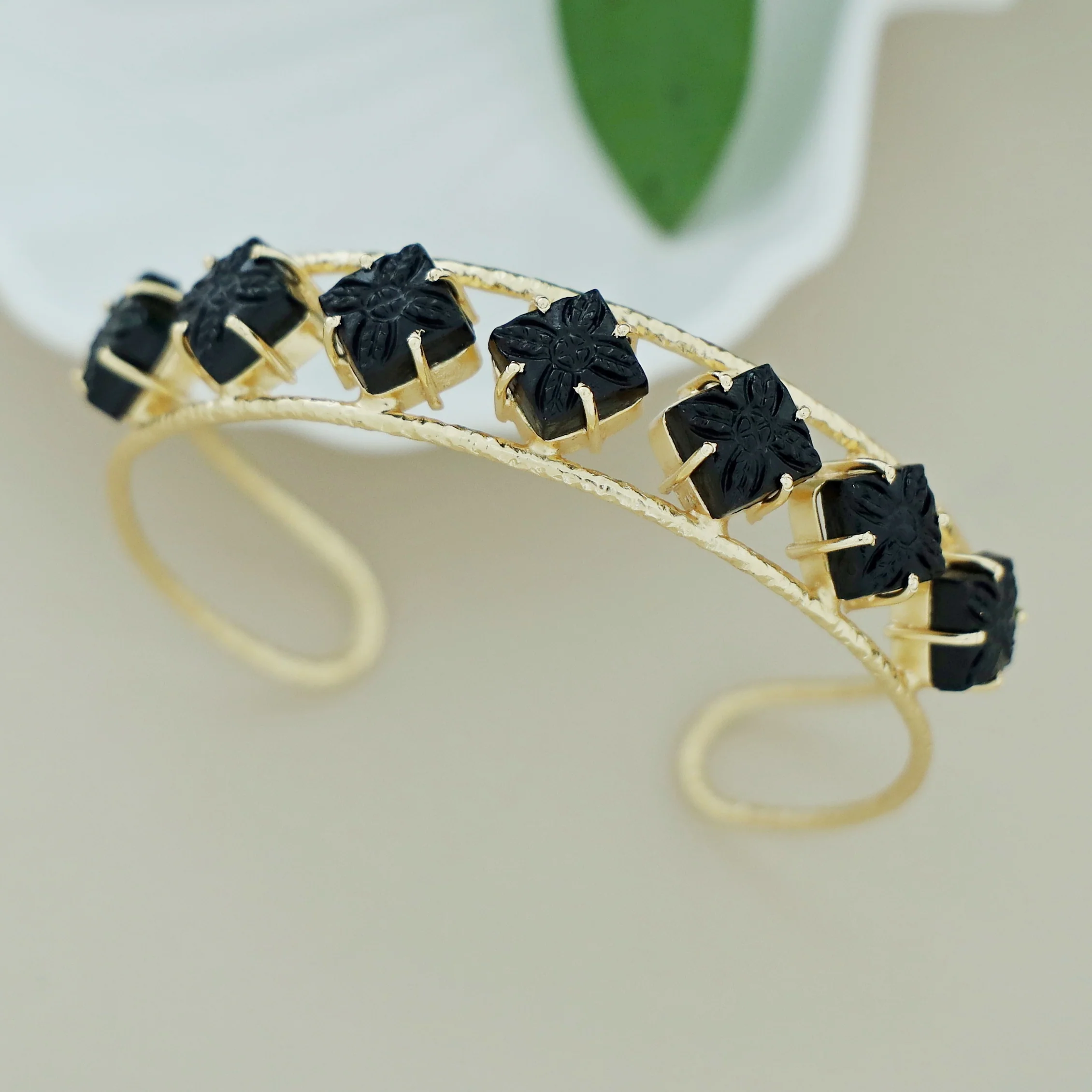 Adonai Textured Carved 7 Diamond Bangle - Image 5