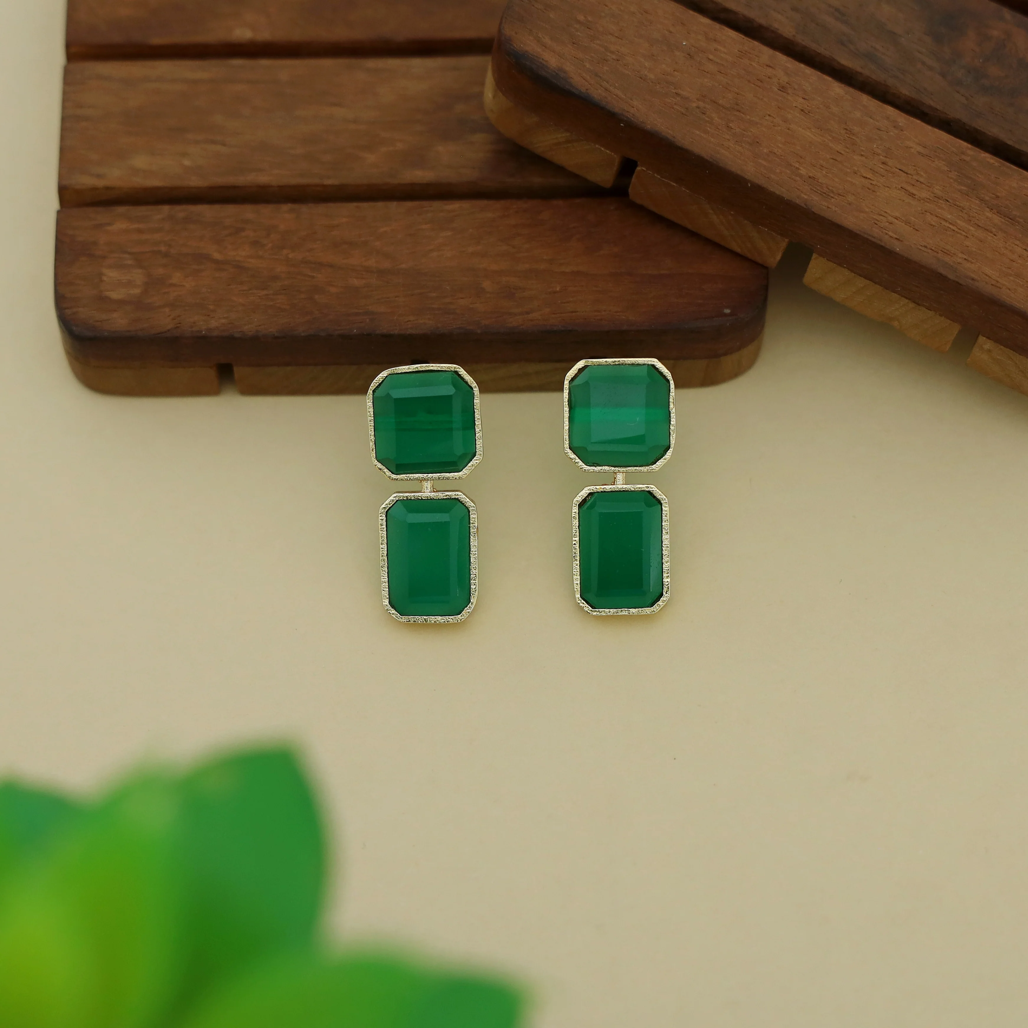 Adore - 2 Stone Square Daily Wear Earrings (Colours Available) - Image 2