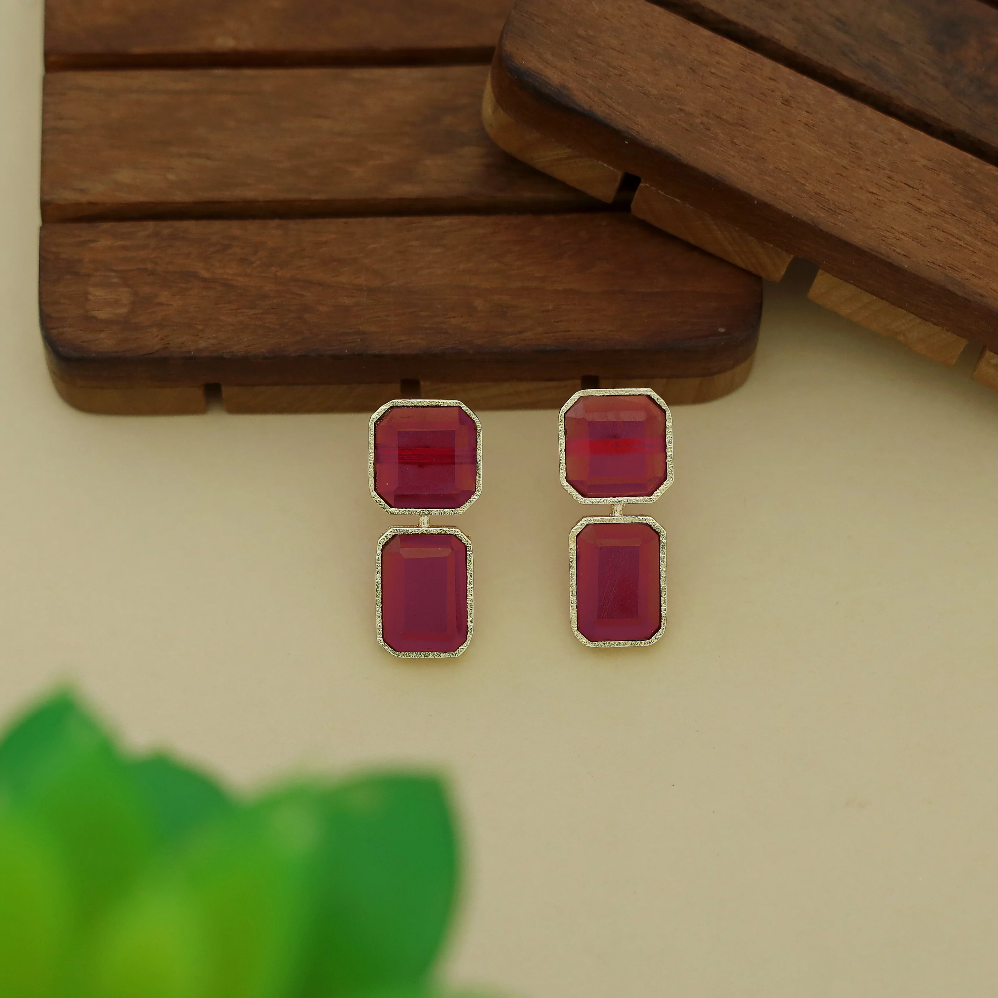 Adore - 2 Stone Square Daily Wear Earrings (Colours Available) - Image 3