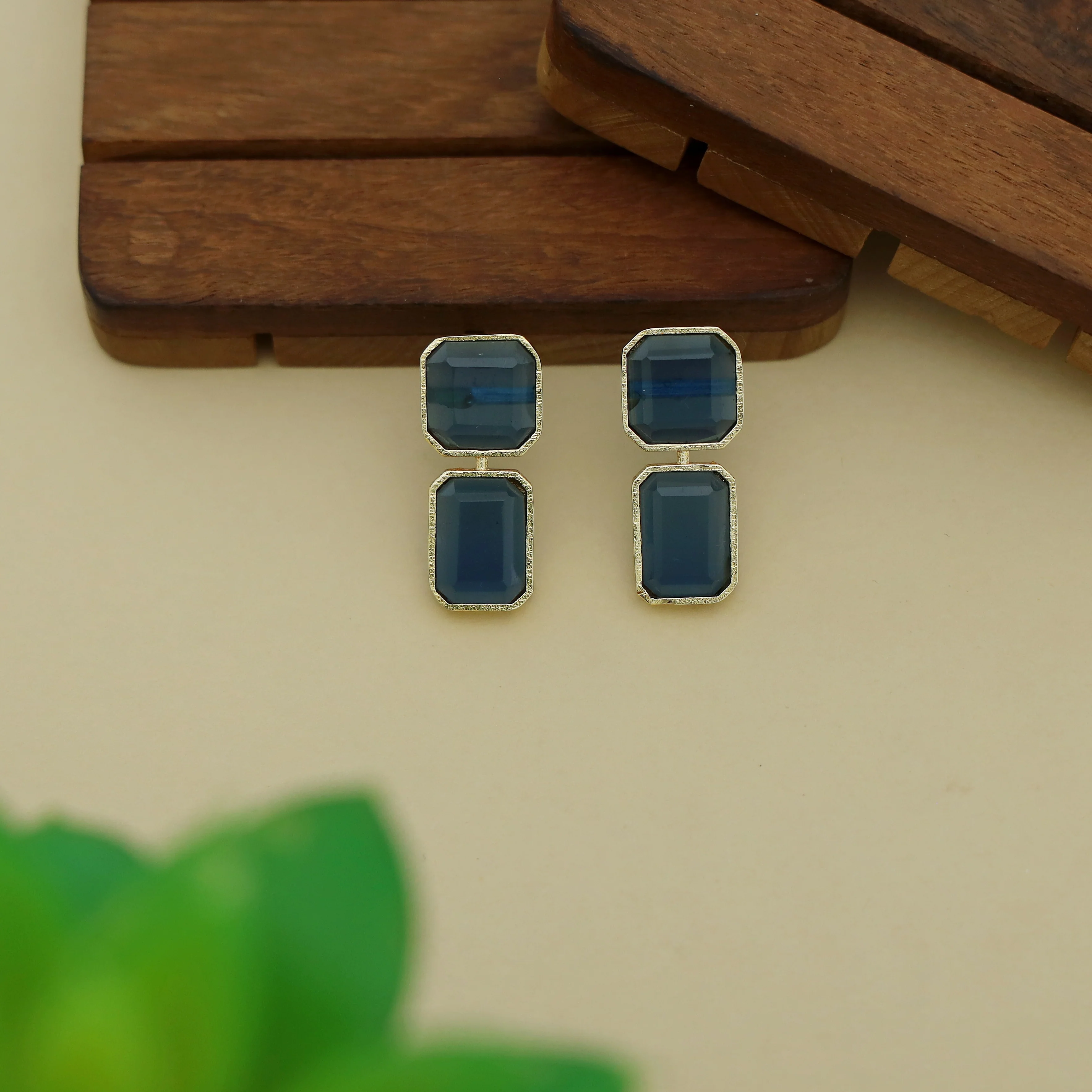 Adore - 2 Stone Square Daily Wear Earrings (Colours Available) - Image 4