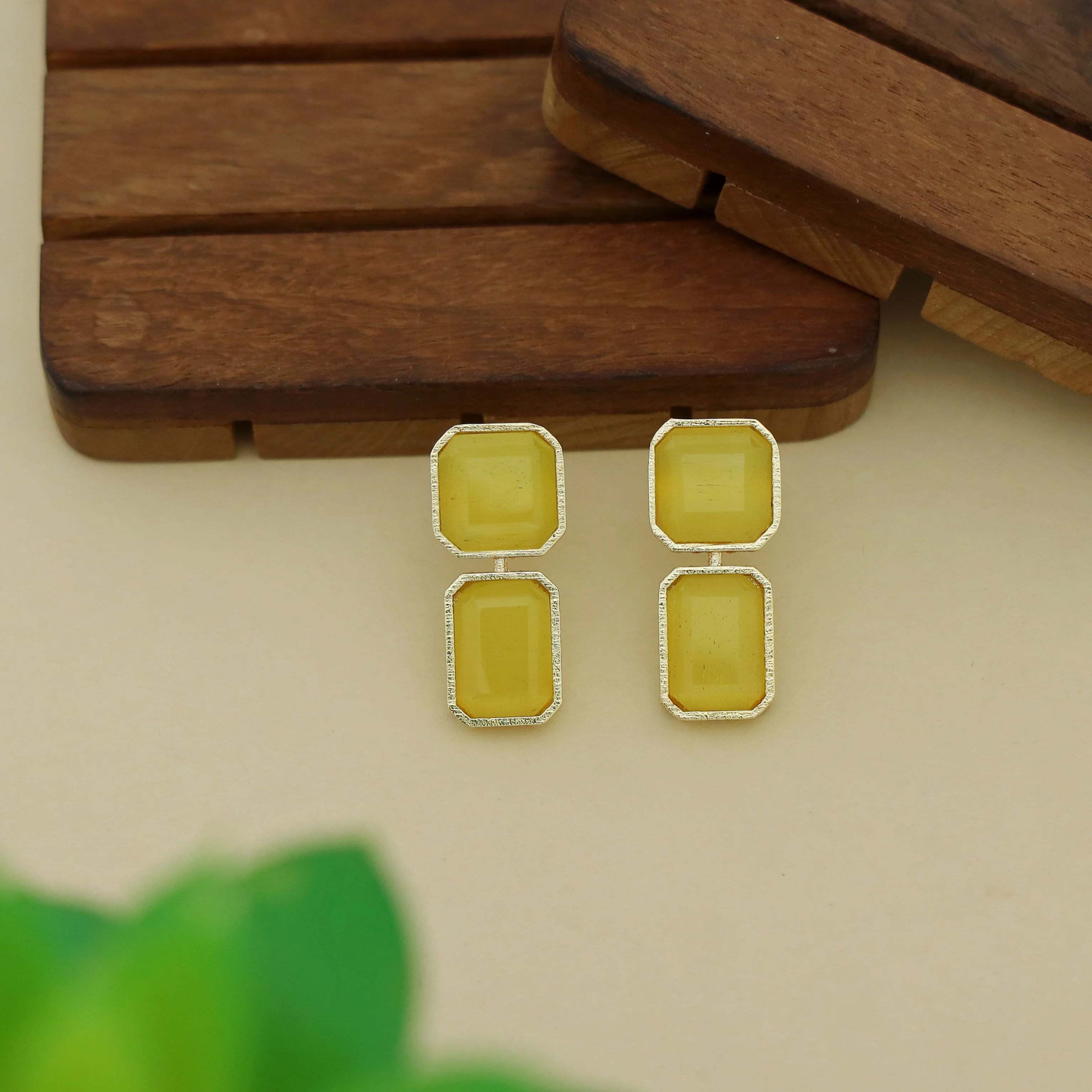 Adore - 2 Stone Square Daily Wear Earrings (Colours Available) - Image 6