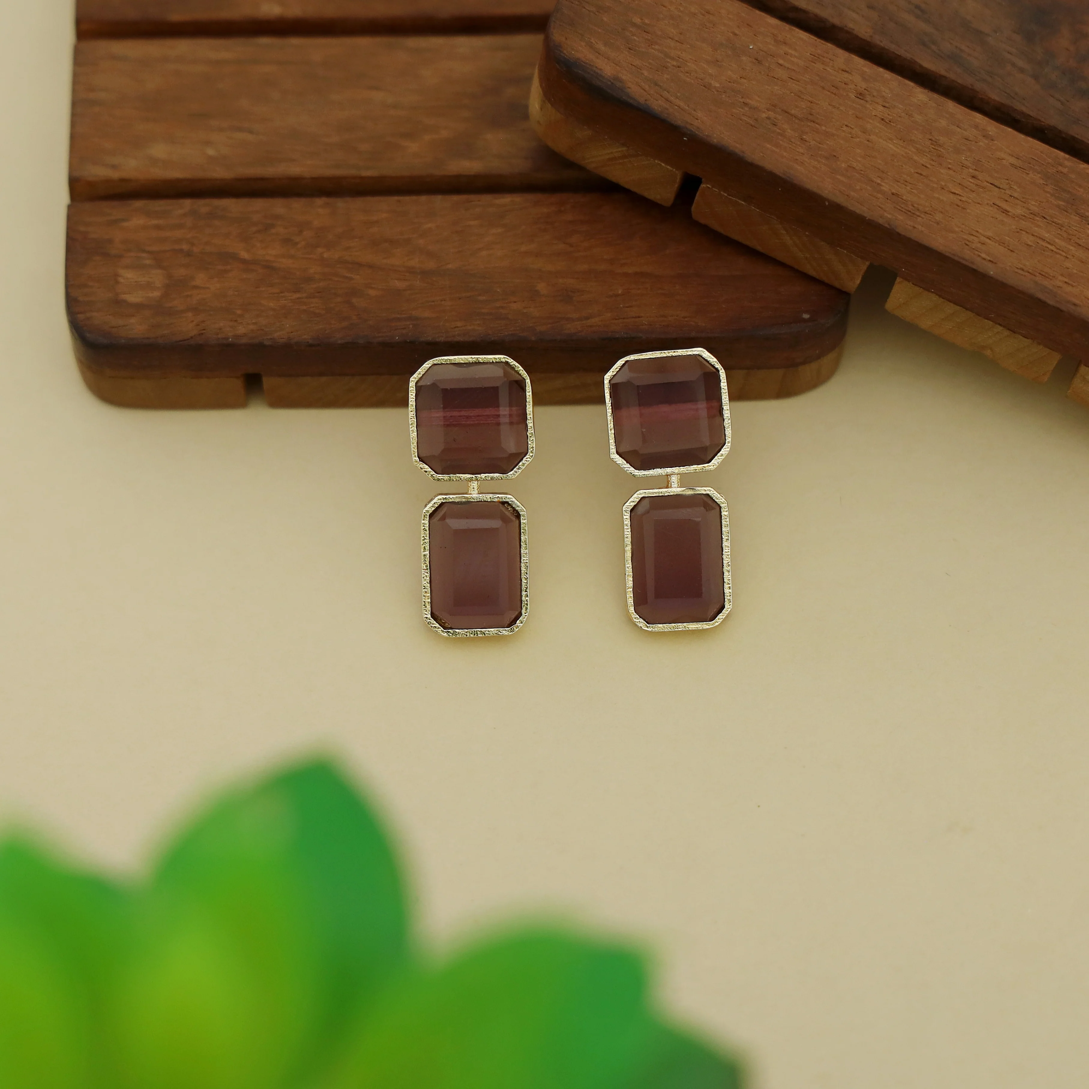 Adore - 2 Stone Square Daily Wear Earrings (Colours Available) - Image 7
