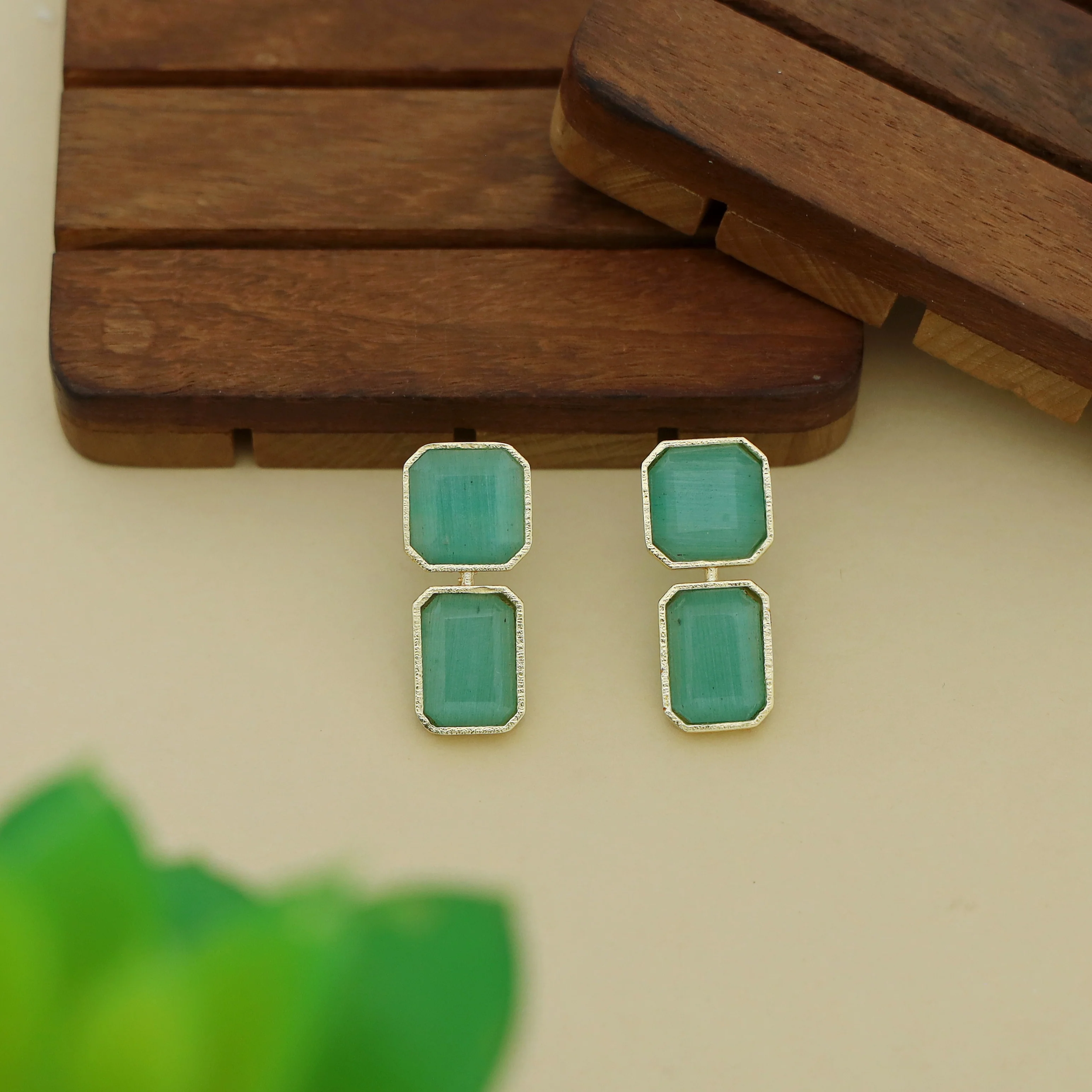 Adore - 2 Stone Square Daily Wear Earrings (Colours Available) - Image 8