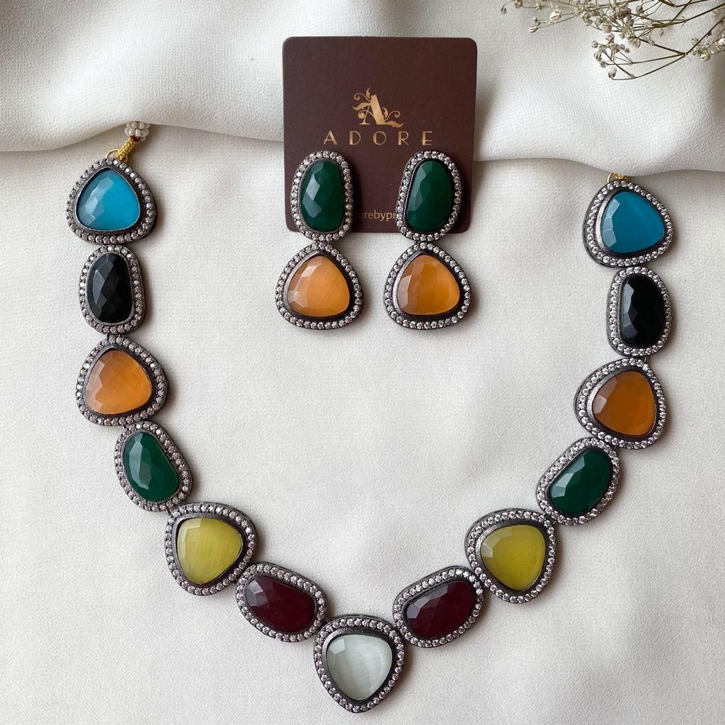 Adore - Multicolour Elite Neck Piece With Earring - Image 10