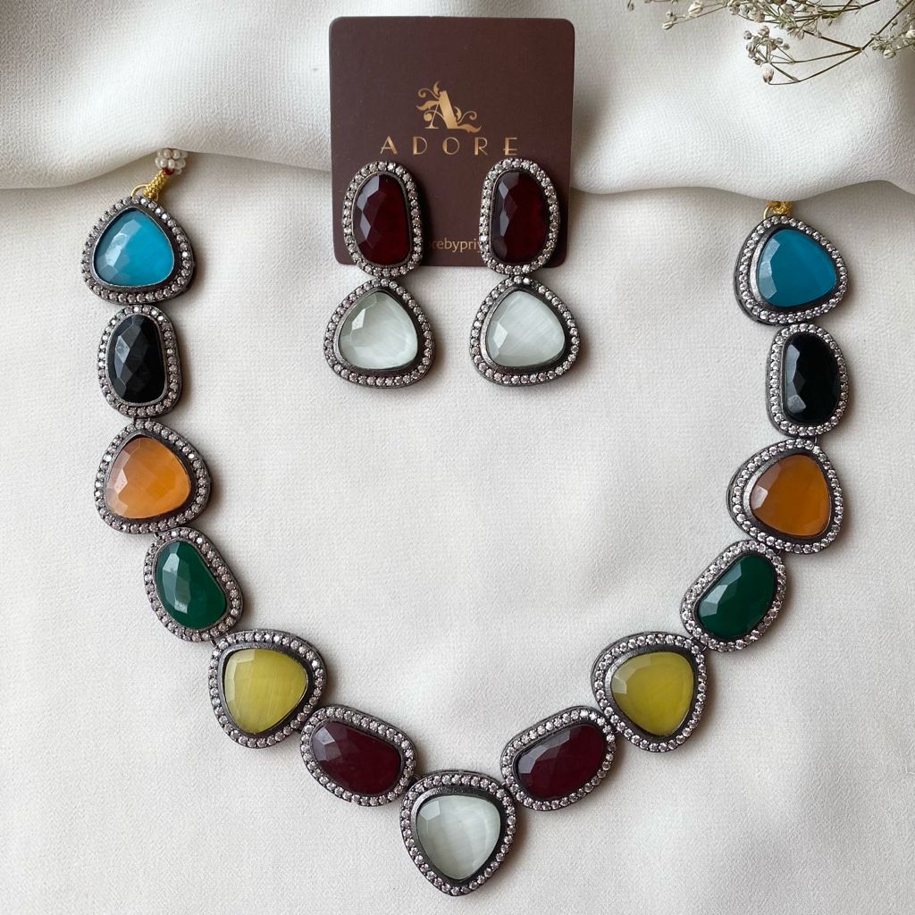 Adore - Multicolour Elite Neck Piece With Earring - Image 12
