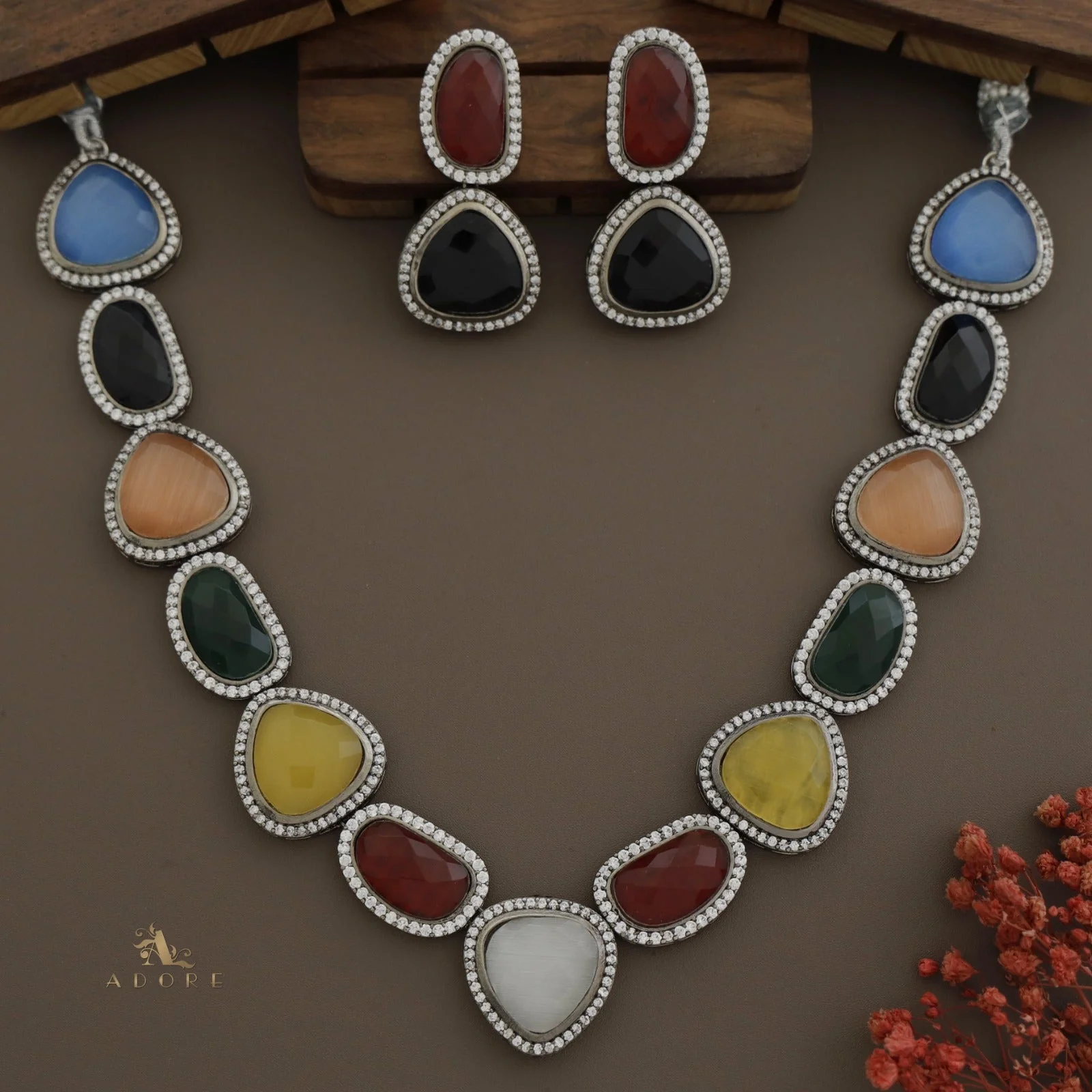 Adore - Multicolour Elite Neck Piece With Earring - Image 18
