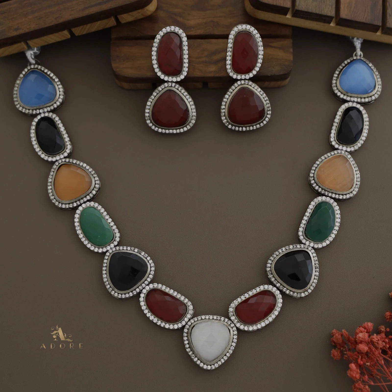Adore - Multicolour Elite Neck Piece With Earring - Image 2
