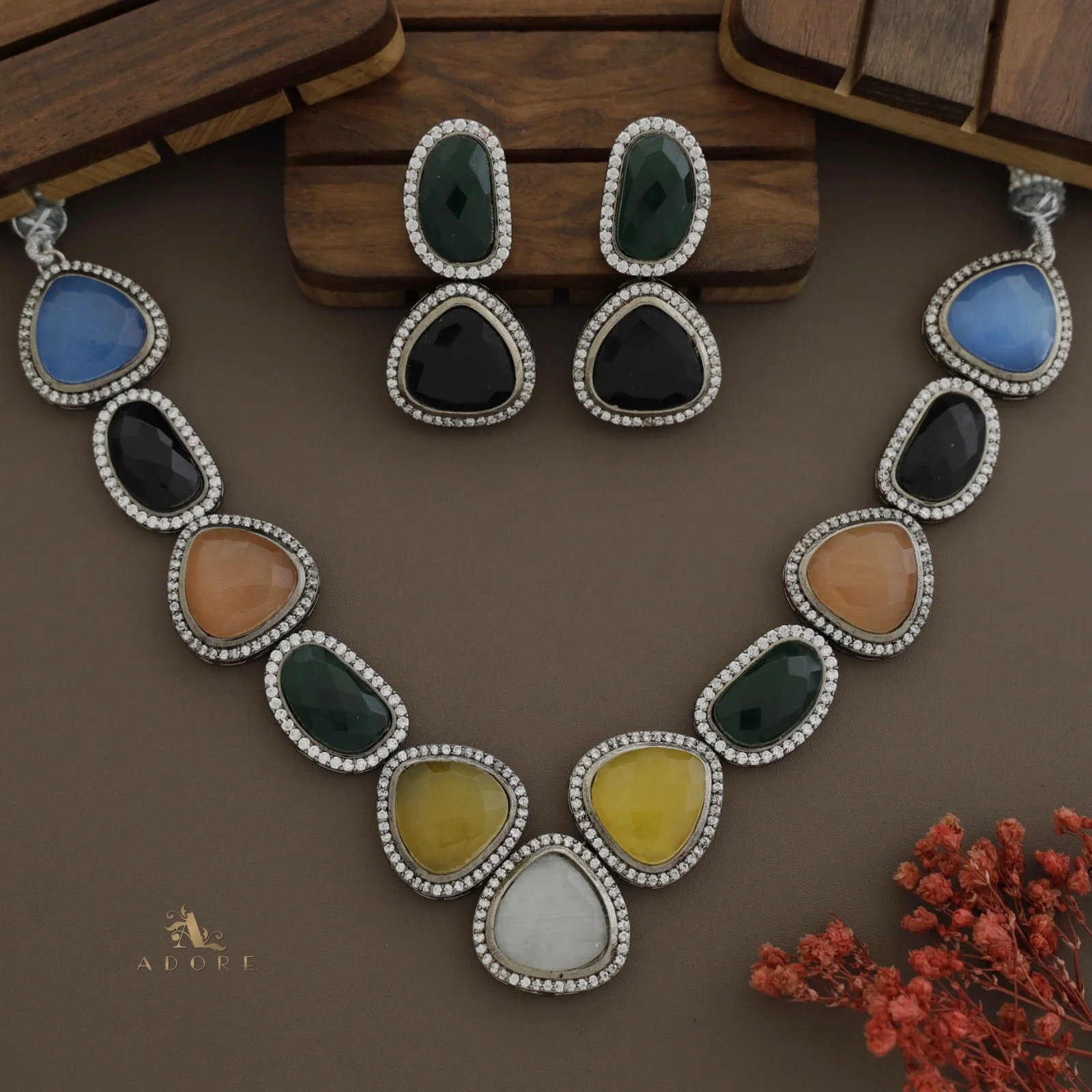 Adore - Multicolour Elite Neck Piece With Earring - Image 20