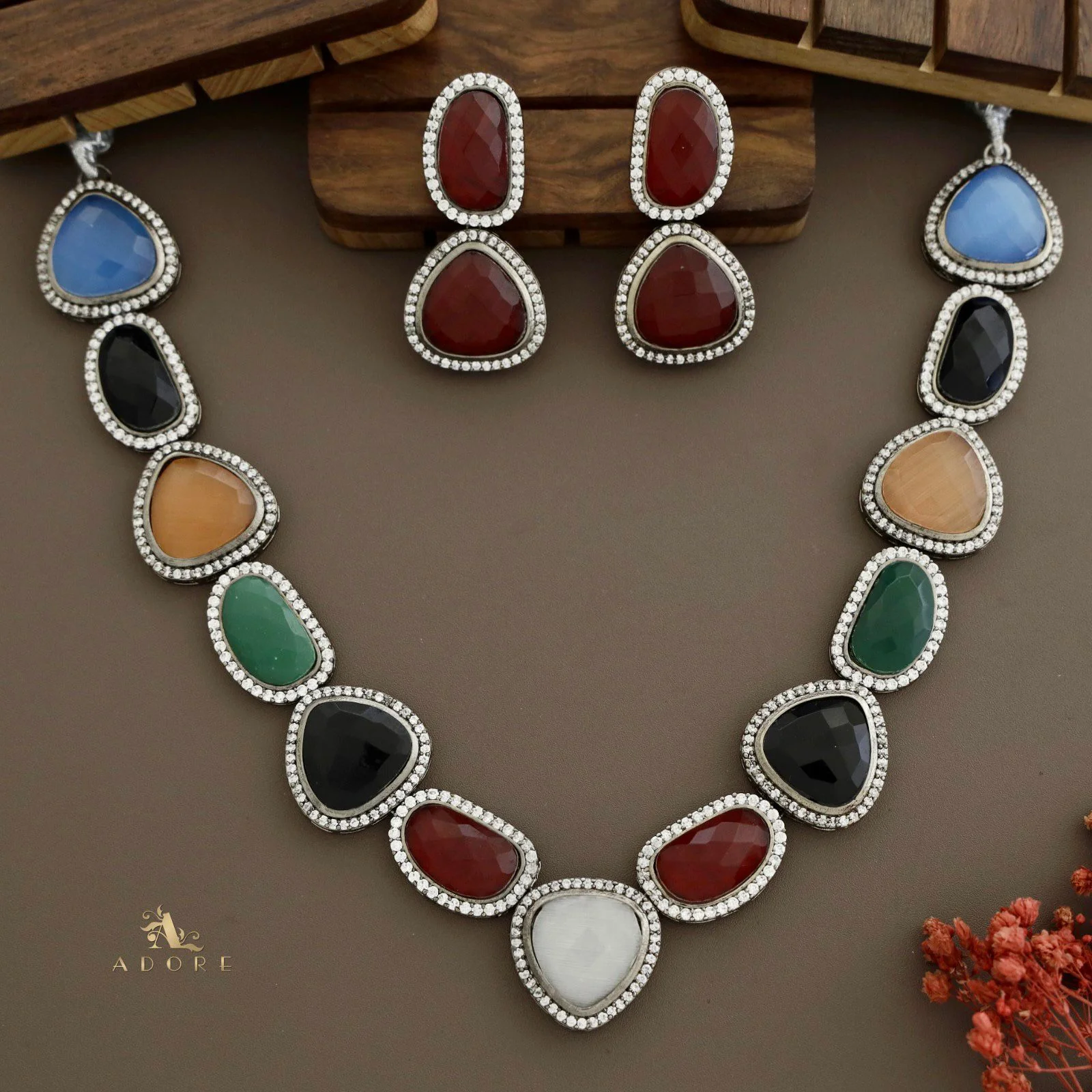 Adore - Multicolour Elite Neck Piece With Earring - Image 23