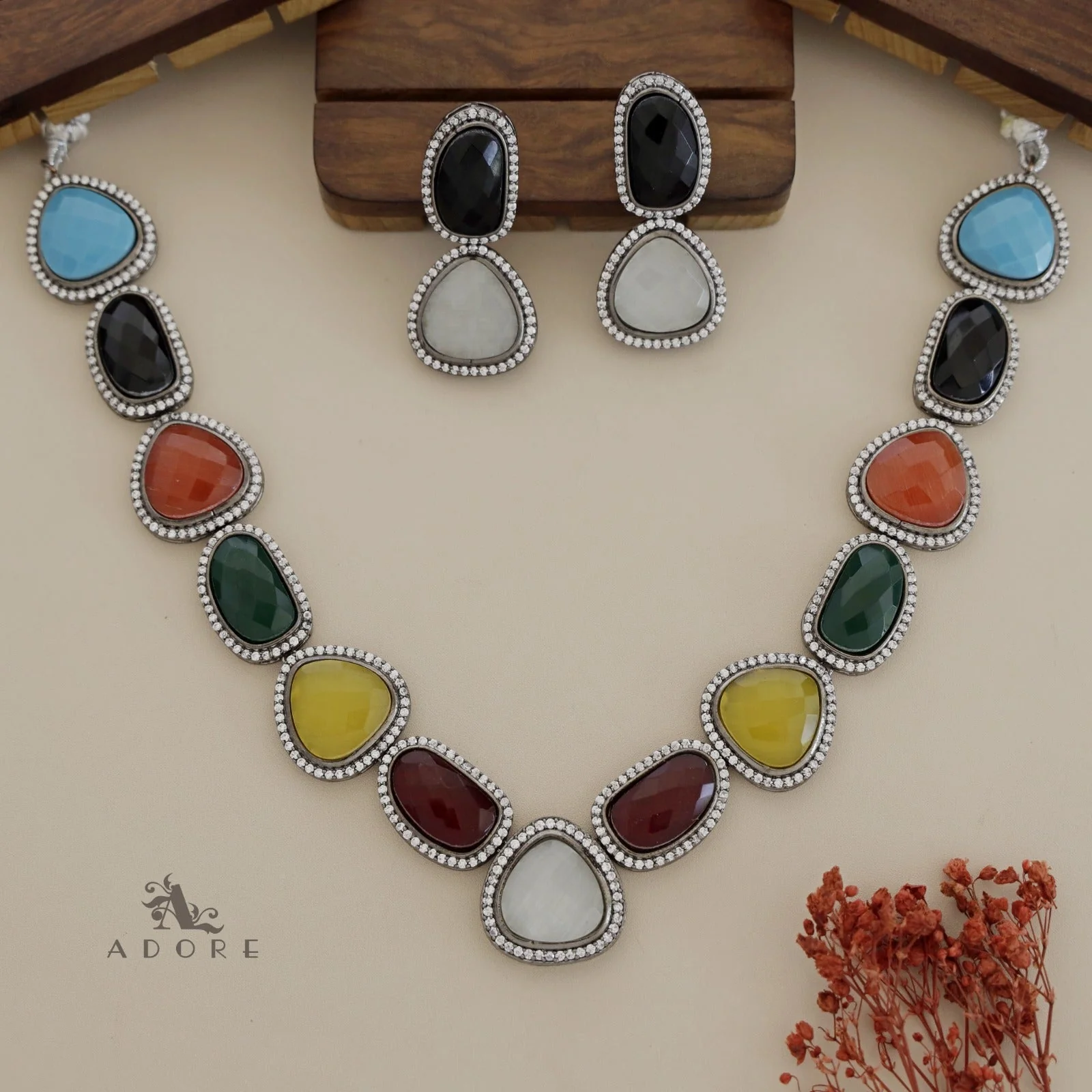 Adore - Multicolour Elite Neck Piece With Earring - Image 26