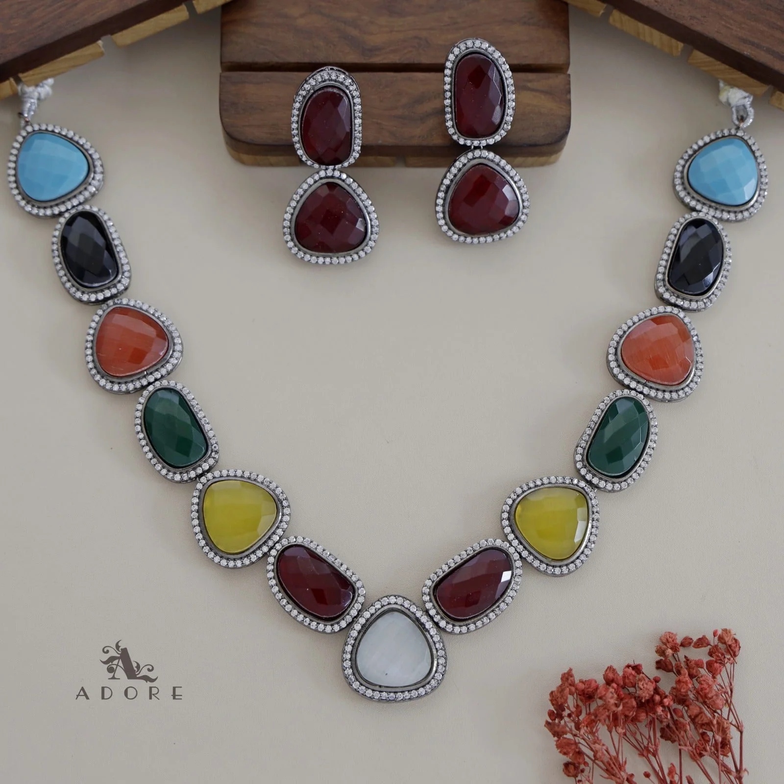Adore - Multicolour Elite Neck Piece With Earring - Image 27
