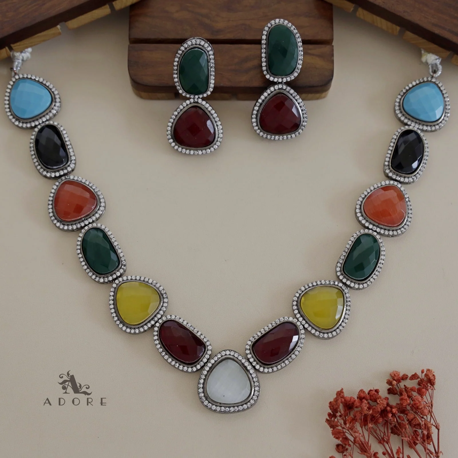 Adore - Multicolour Elite Neck Piece With Earring - Image 28