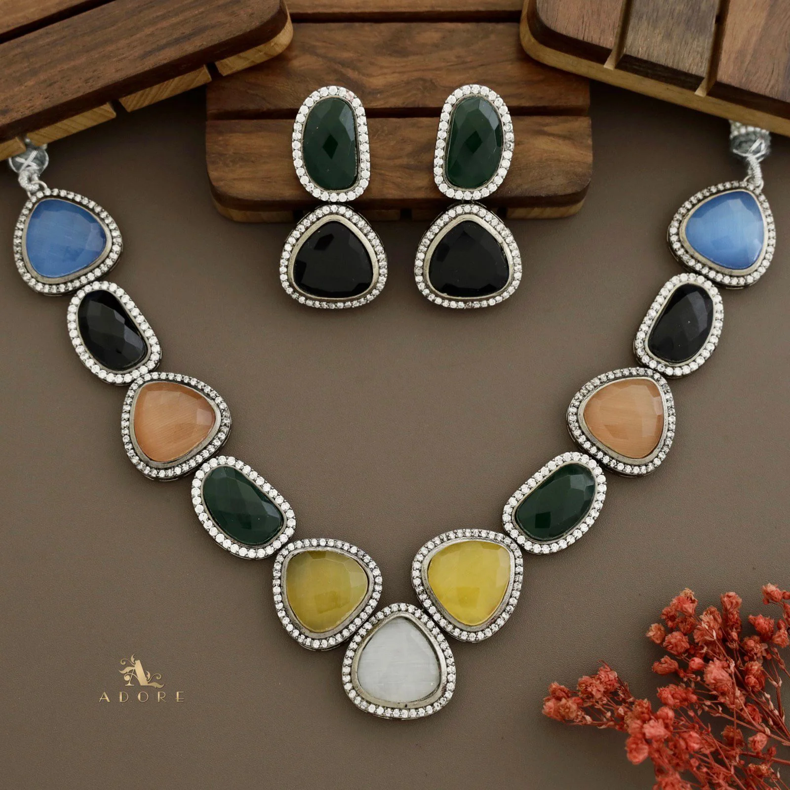 Adore - Multicolour Elite Neck Piece With Earring - Image 3