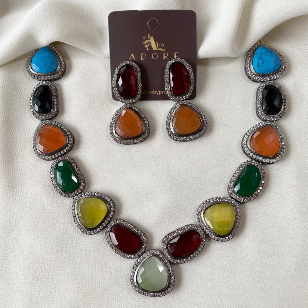 Adore - Multicolour Elite Neck Piece With Earring - Image 6
