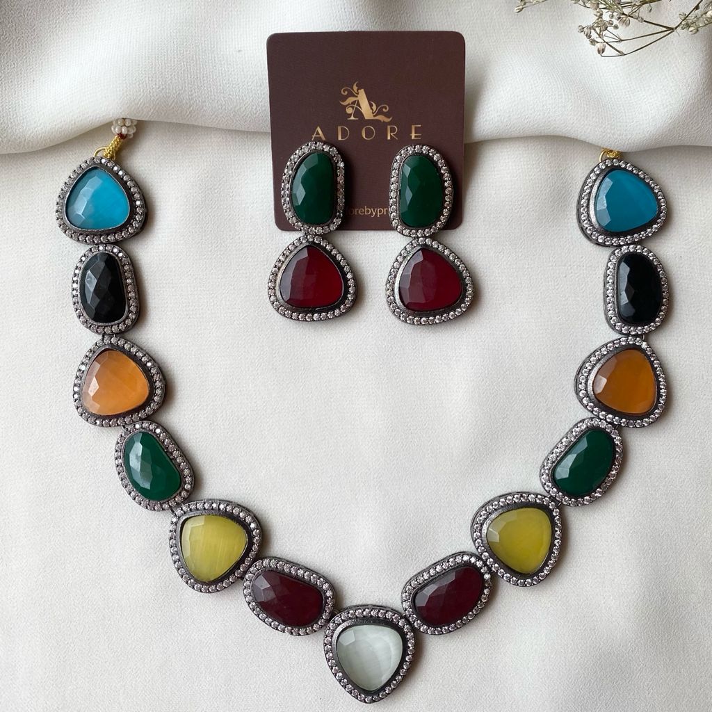 Adore - Multicolour Elite Neck Piece With Earring - Image 9