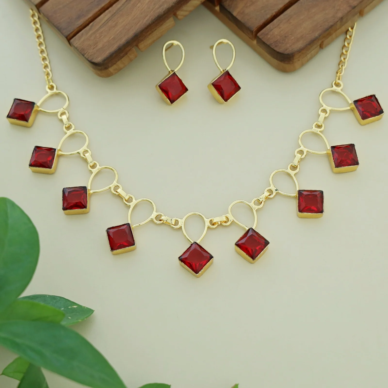 Adorn Diamond Drop Glossy Neckpiece With Earring - Image 2
