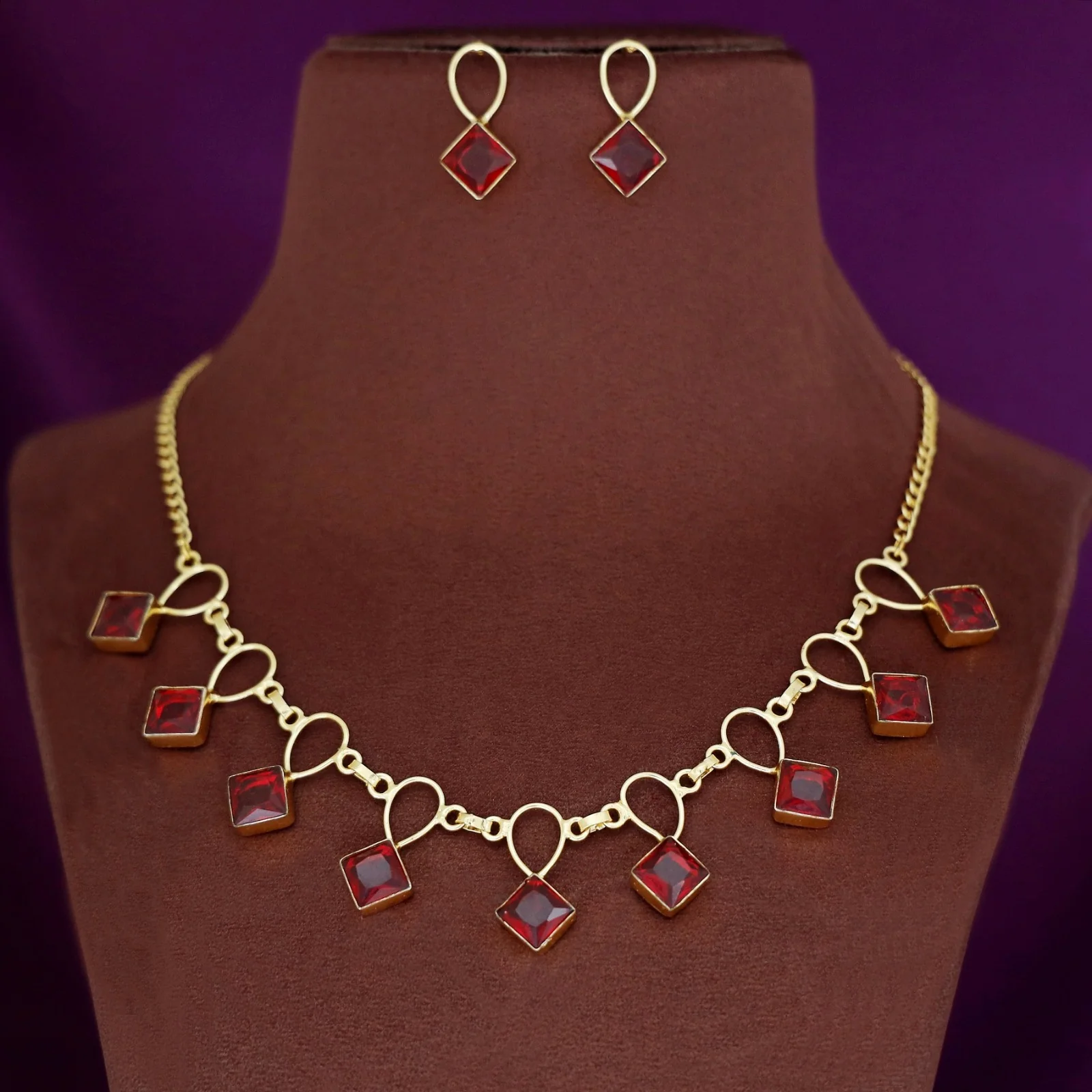 Adorn Diamond Drop Glossy Neckpiece With Earring - Image 5