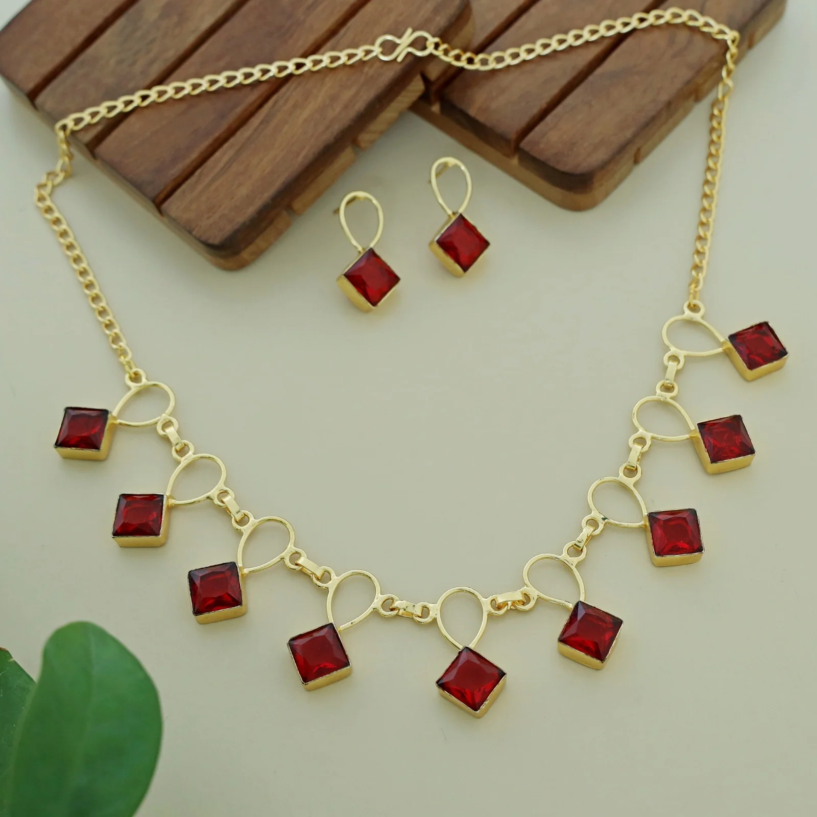 Adorn Diamond Drop Glossy Neckpiece With Earring - Image 6