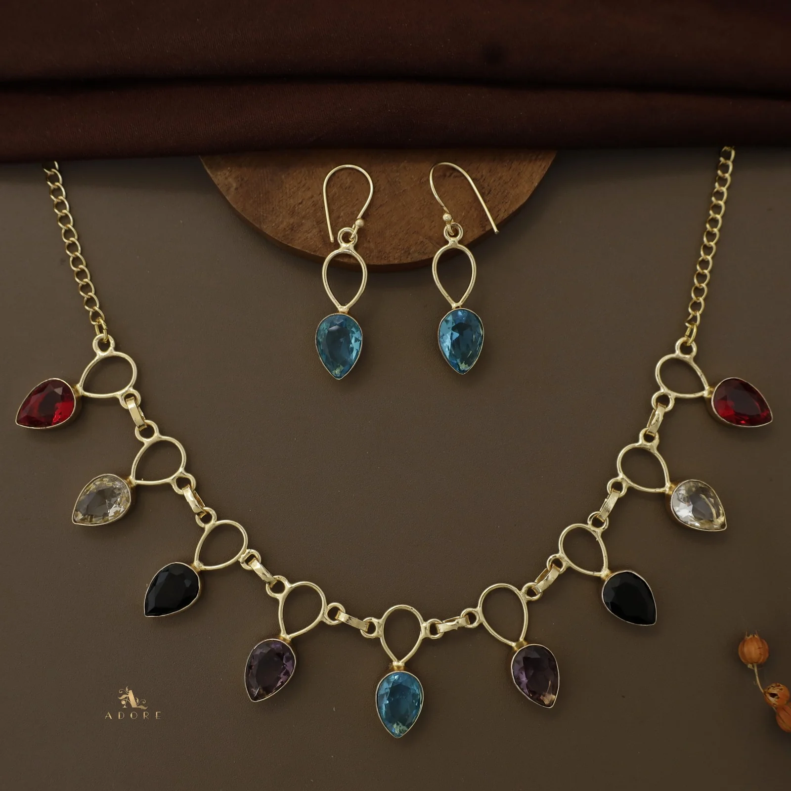 Adorn Drop Glossy Neckpiece With Drop Earrings - Image 10