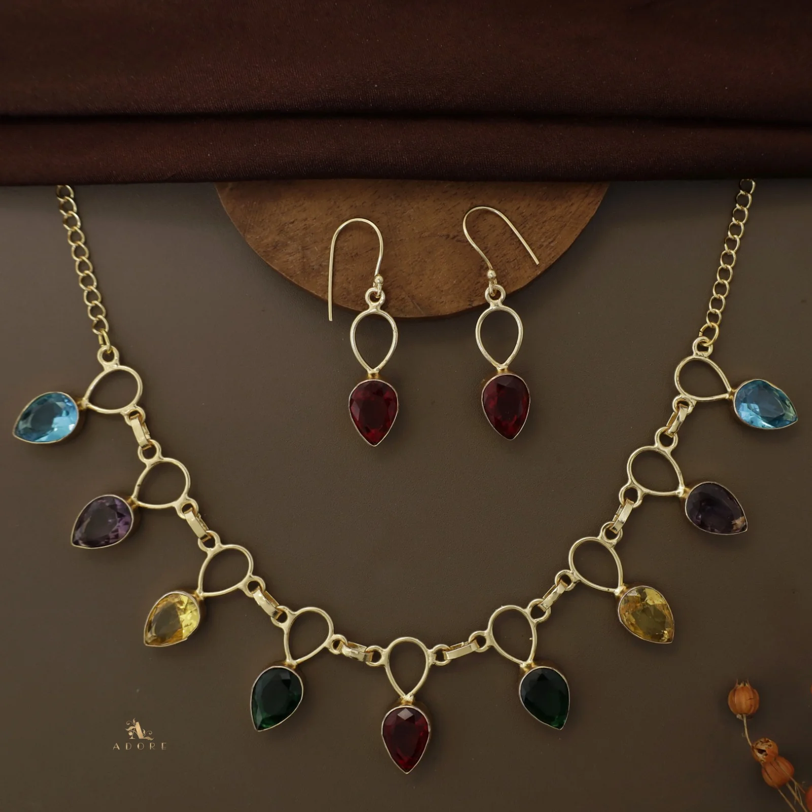 Adorn Drop Glossy Neckpiece With Drop Earrings - Image 12
