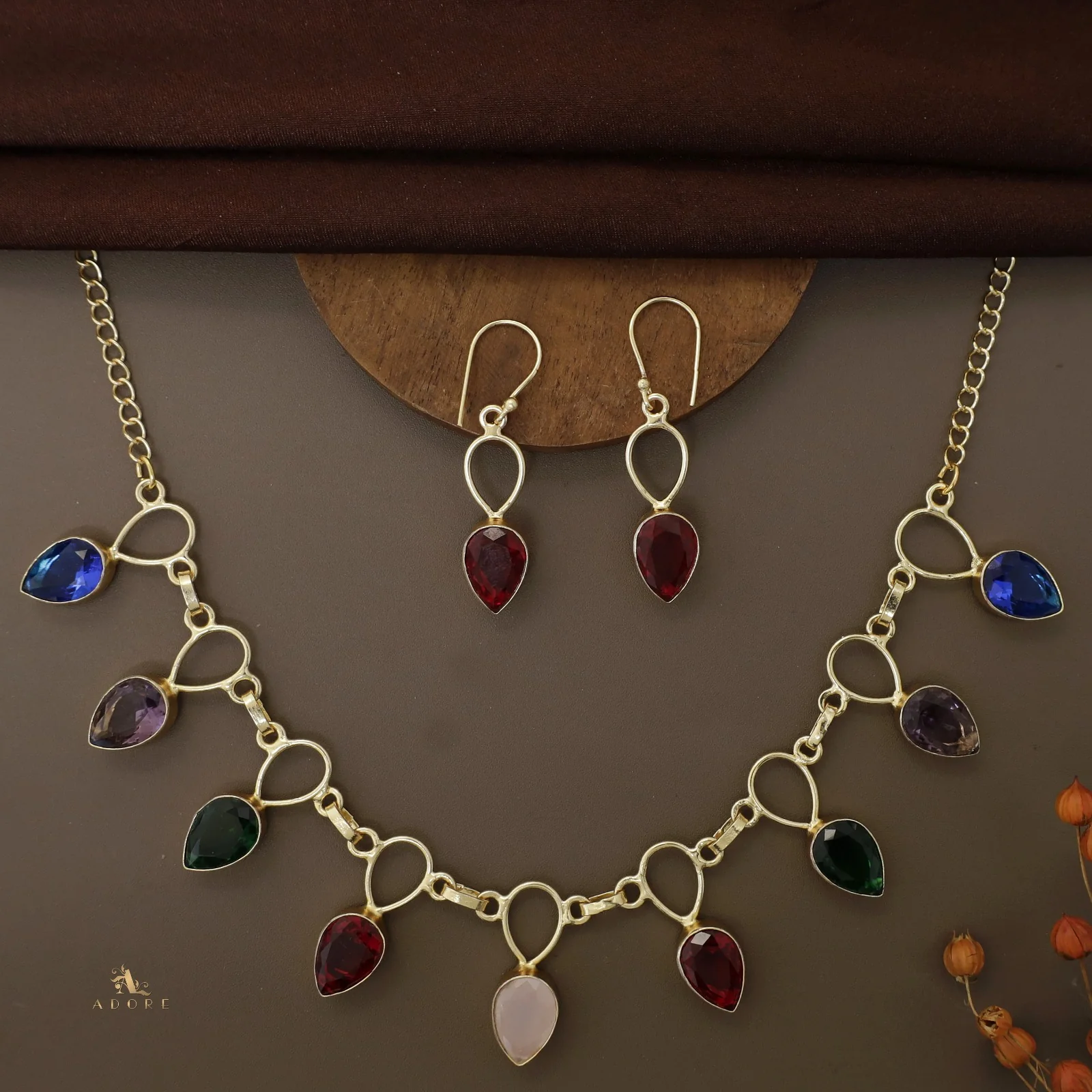 Adorn Drop Glossy Neckpiece With Drop Earrings - Image 13