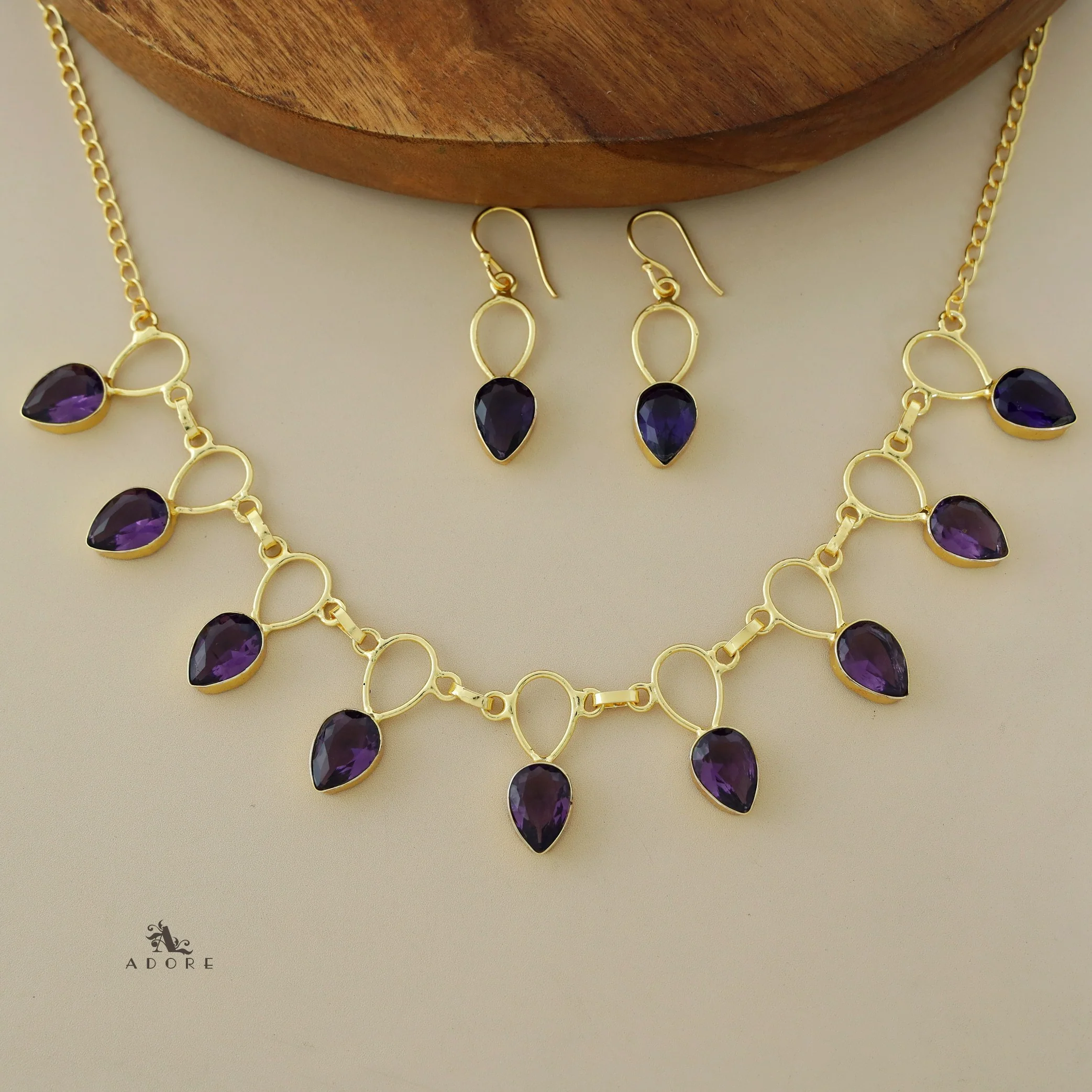 Adorn Drop Glossy Neckpiece With Drop Earrings - Image 20