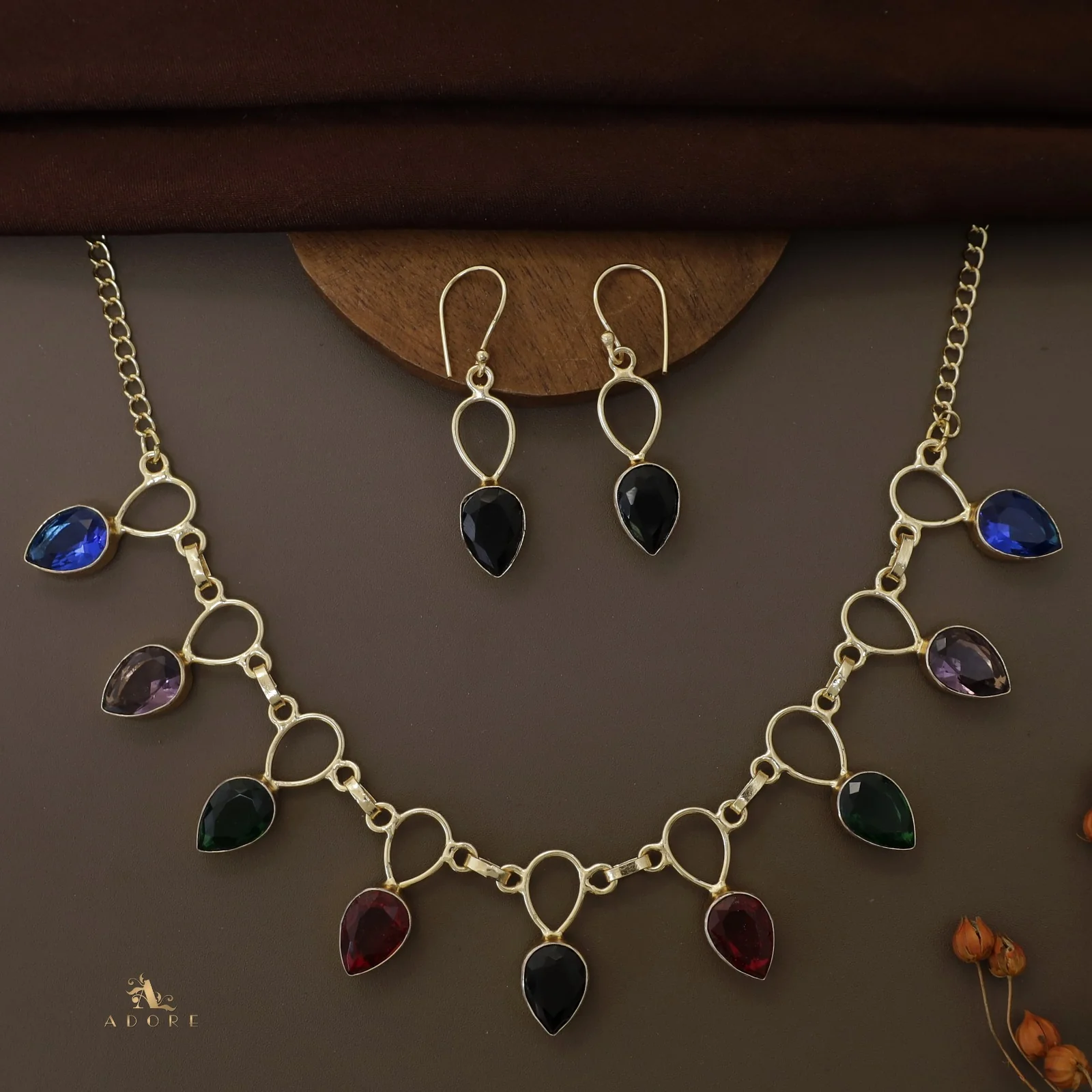 Adorn Drop Glossy Neckpiece With Drop Earrings - Image 3