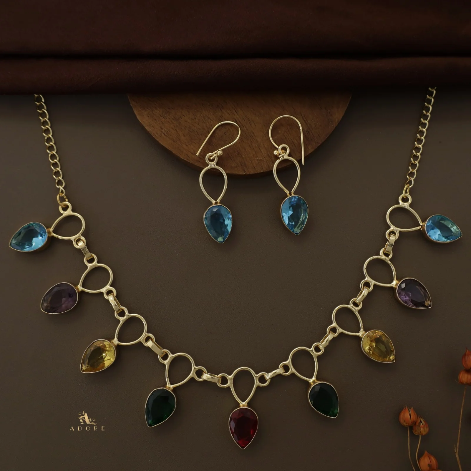 Adorn Drop Glossy Neckpiece With Drop Earrings - Image 4