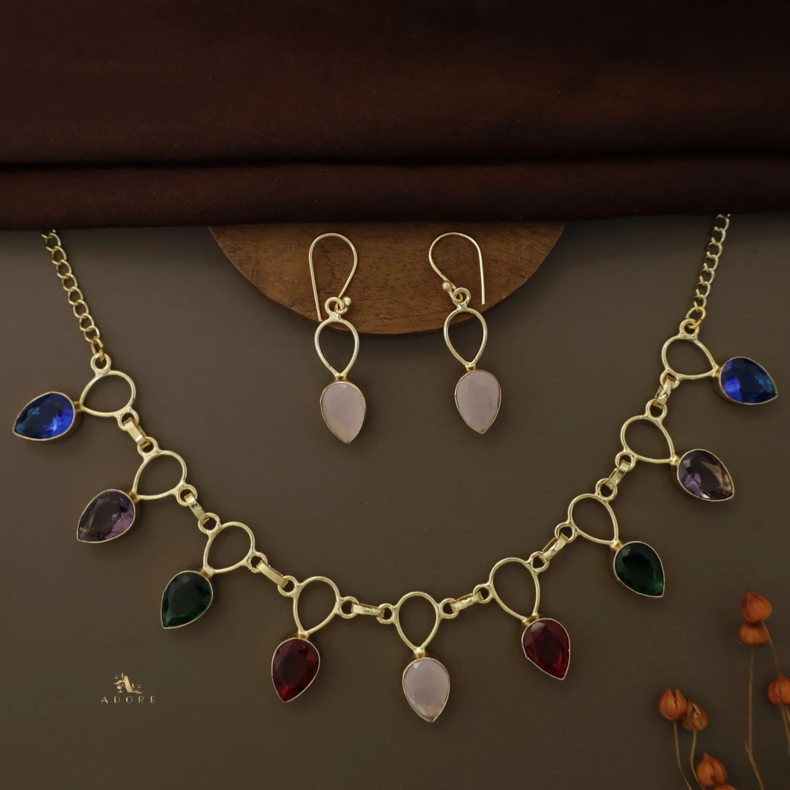 Adorn Drop Glossy Neckpiece With Drop Earrings - Image 5
