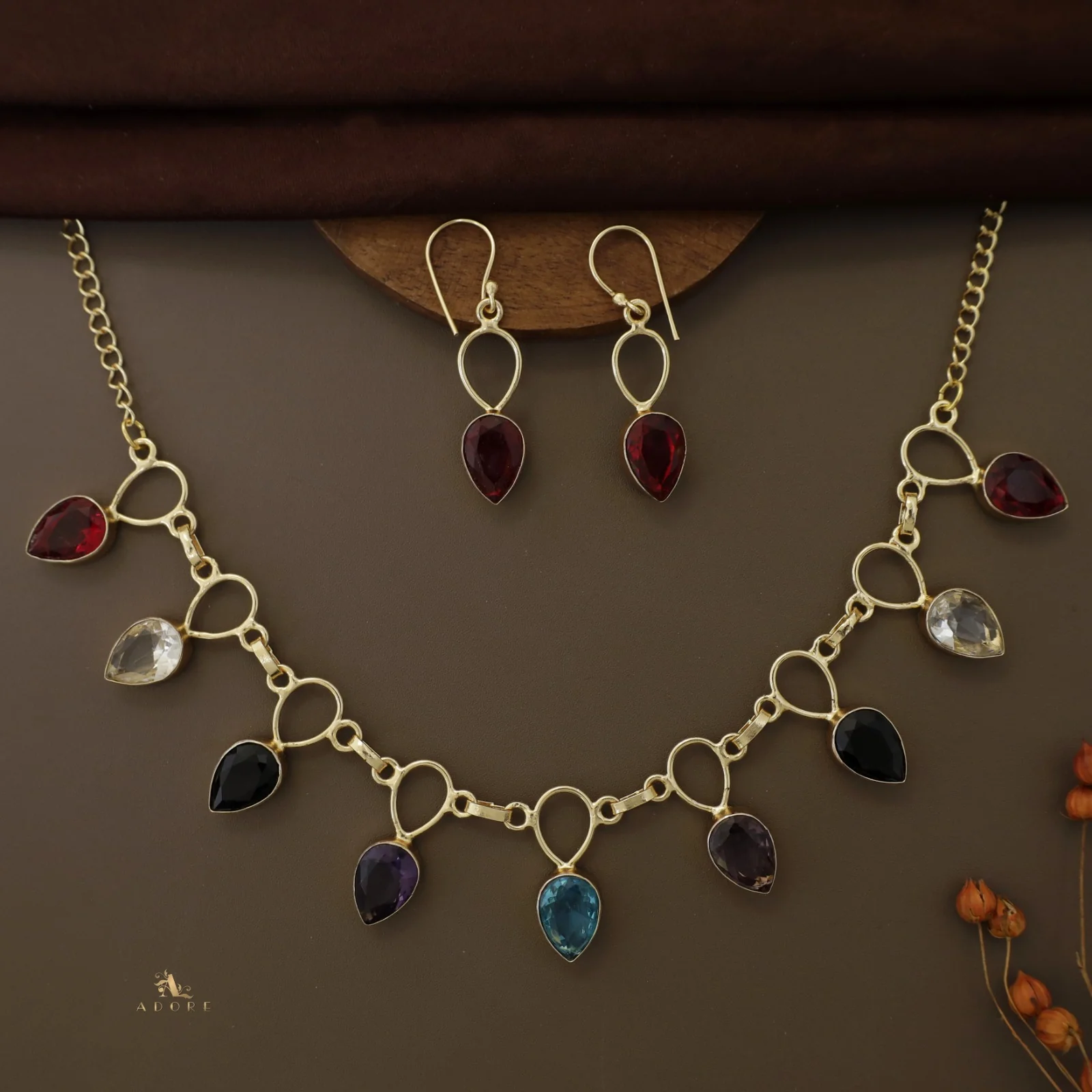Adorn Drop Glossy Neckpiece With Drop Earrings - Image 6
