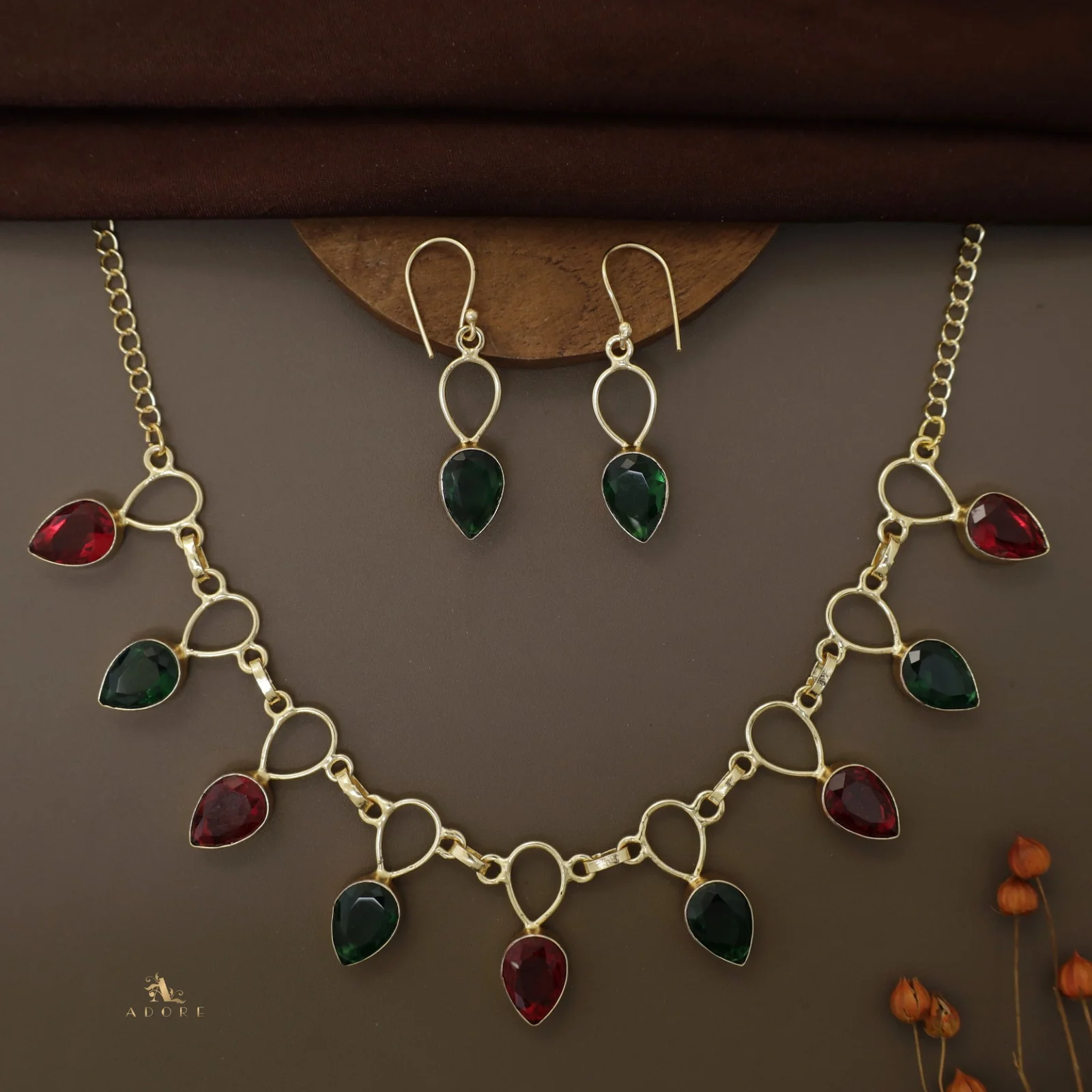 Adorn Drop Glossy Neckpiece With Drop Earrings - Image 7