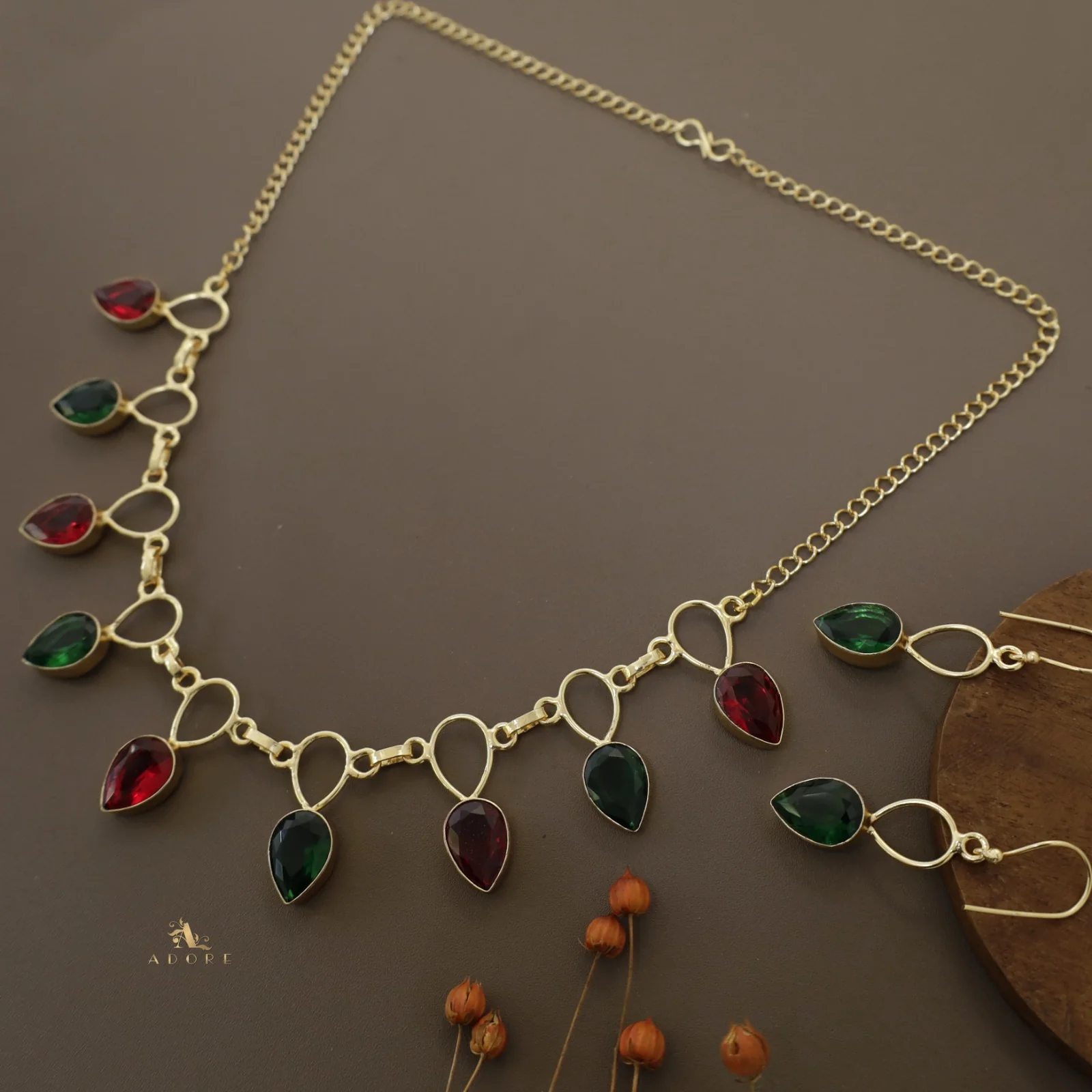 Adorn Drop Glossy Neckpiece With Drop Earrings - Image 9