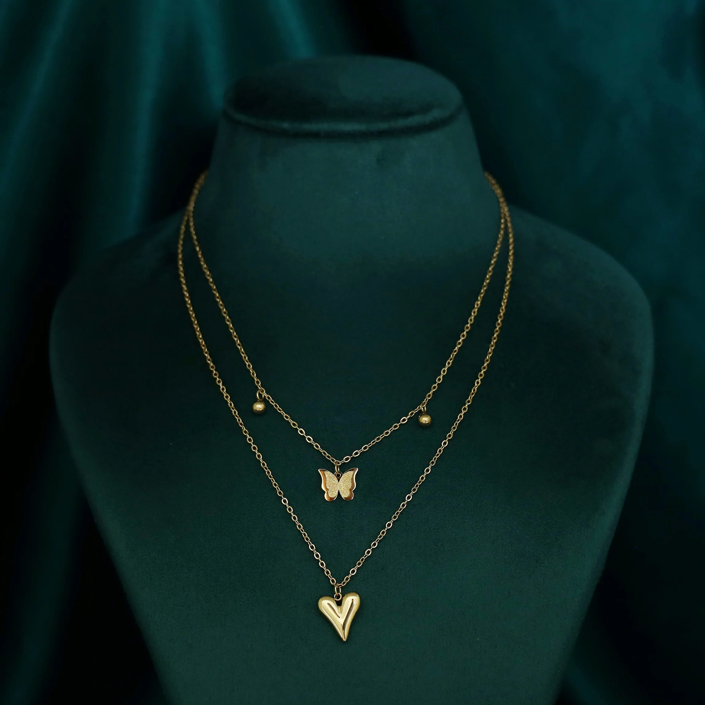 Adriana 2 Layer Butterfly Heart Neckpiece - Image 2