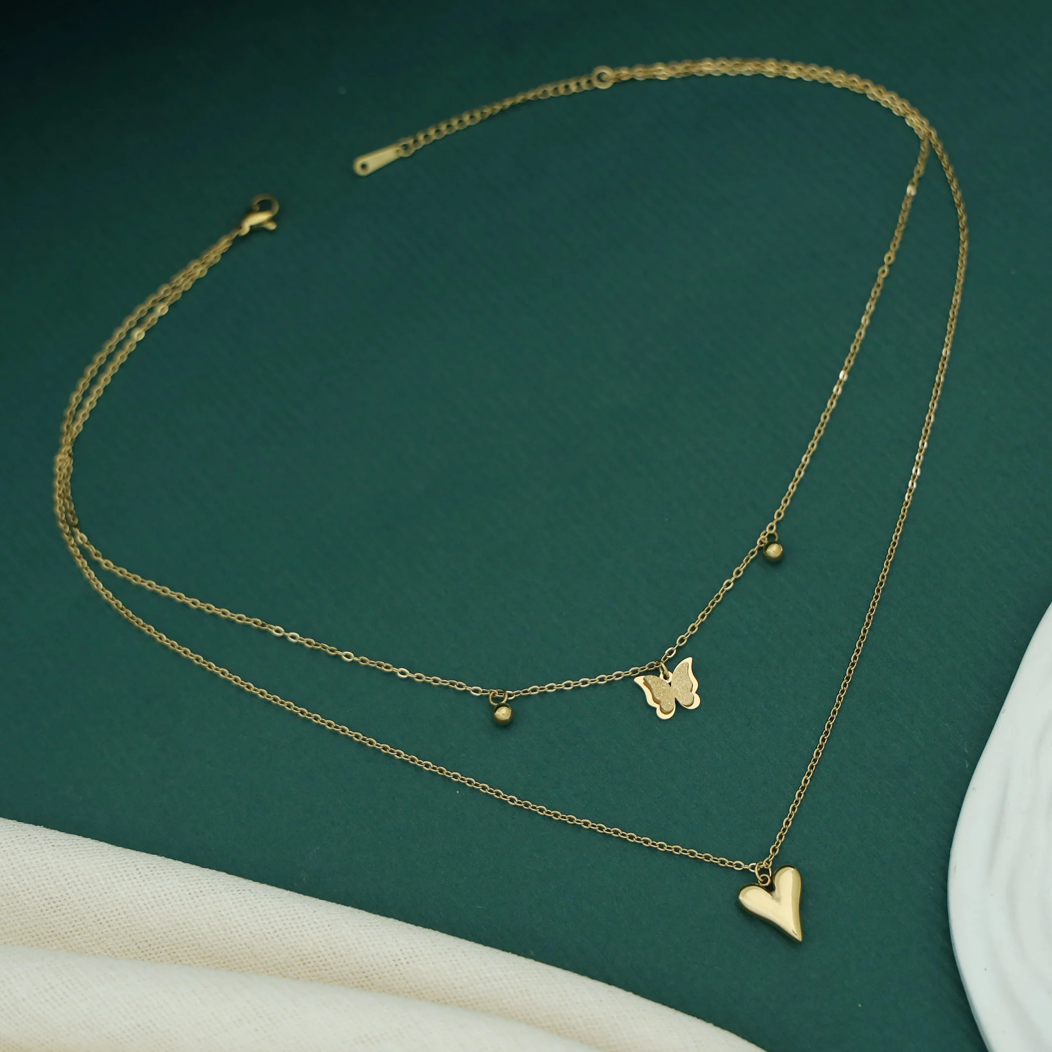 Adriana 2 Layer Butterfly Heart Neckpiece - Image 3