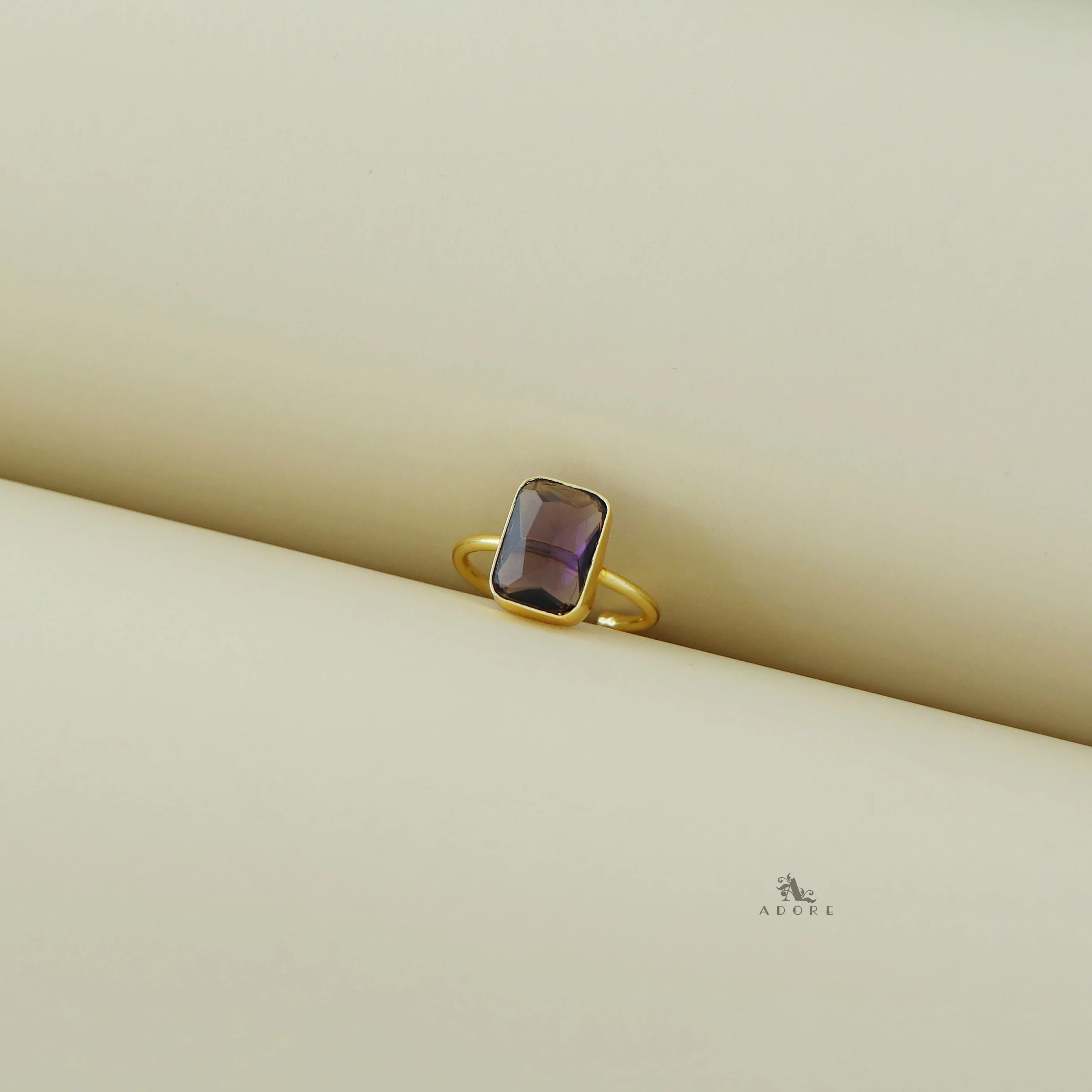Adriana Golden Glossy Rectangle Ring - Image 3