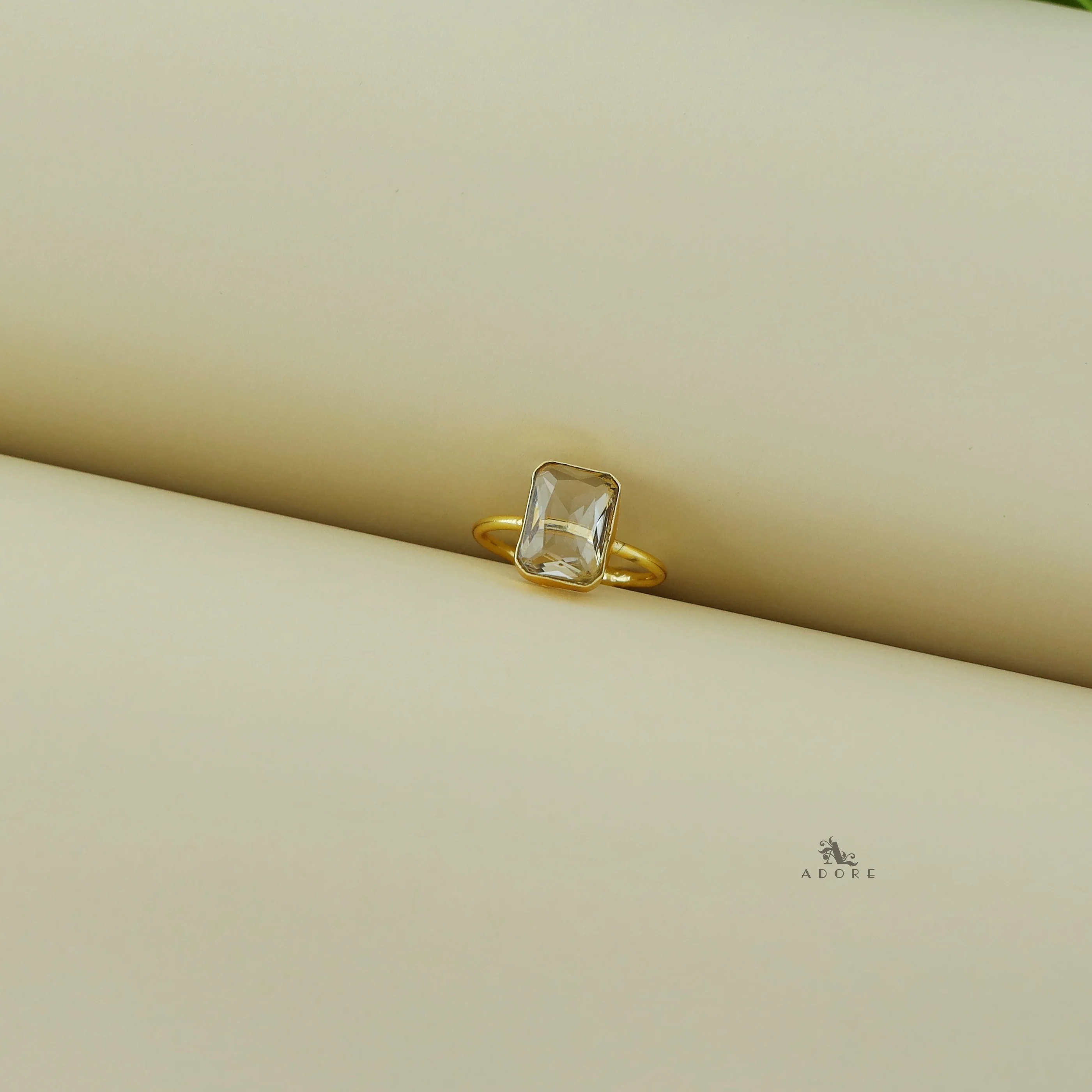 Adriana Golden Glossy Rectangle Ring - Image 6