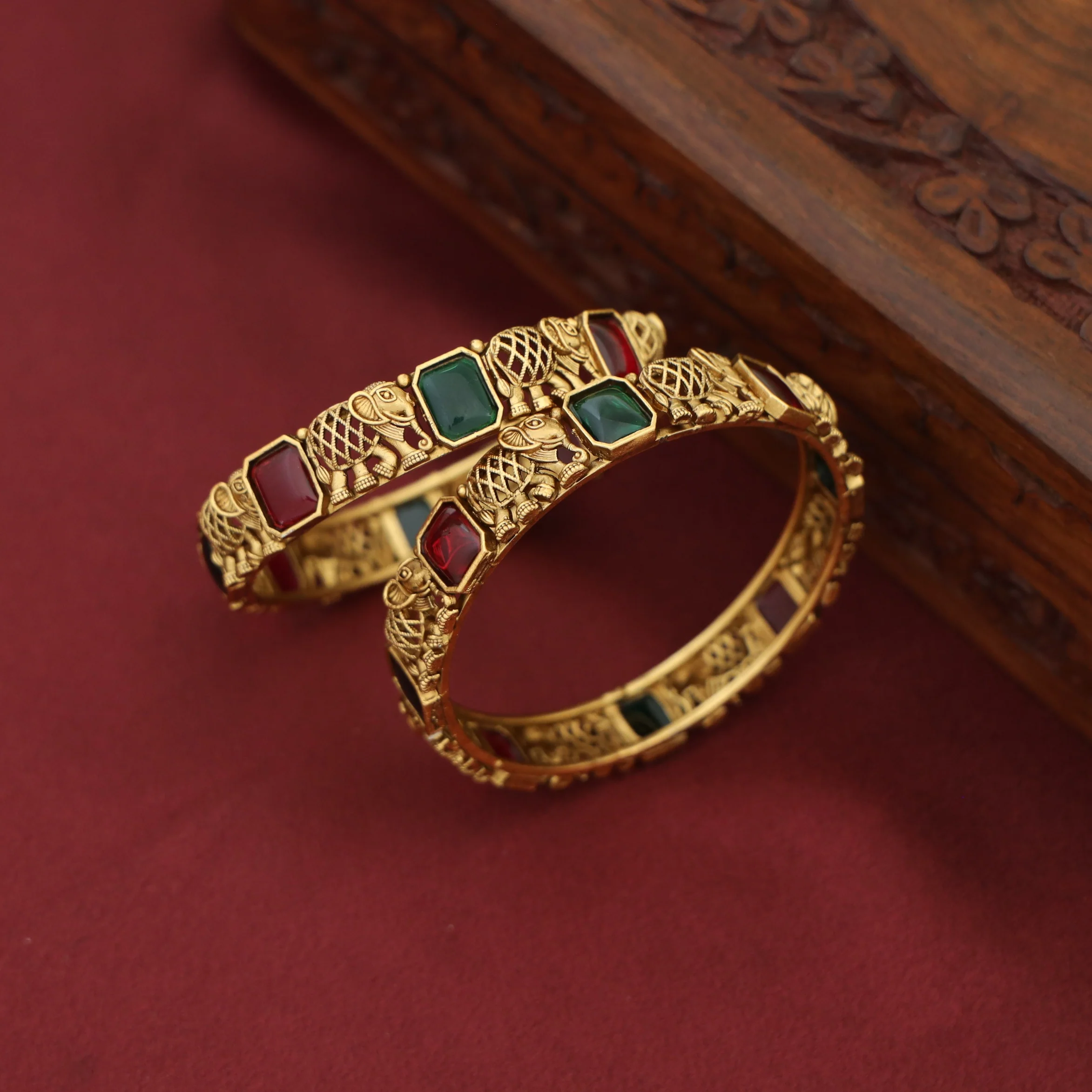 Adrisa Gajavanthi Kemp Stone Bangle (Set Of 2) - Image 5