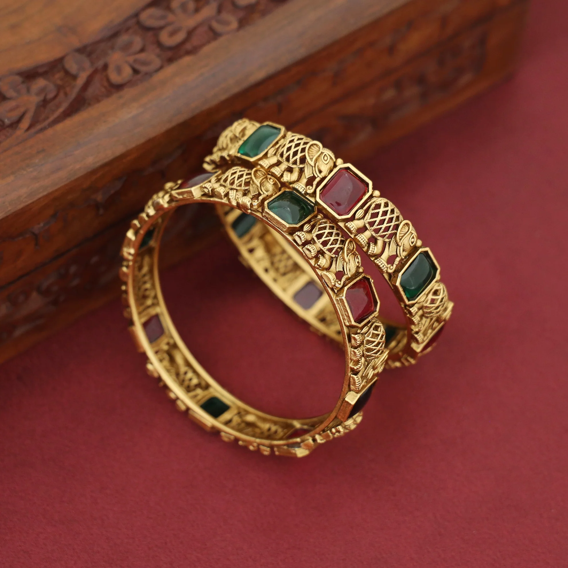 Adrisa Gajavanthi Kemp Stone Bangle (Set Of 2) - Image 6