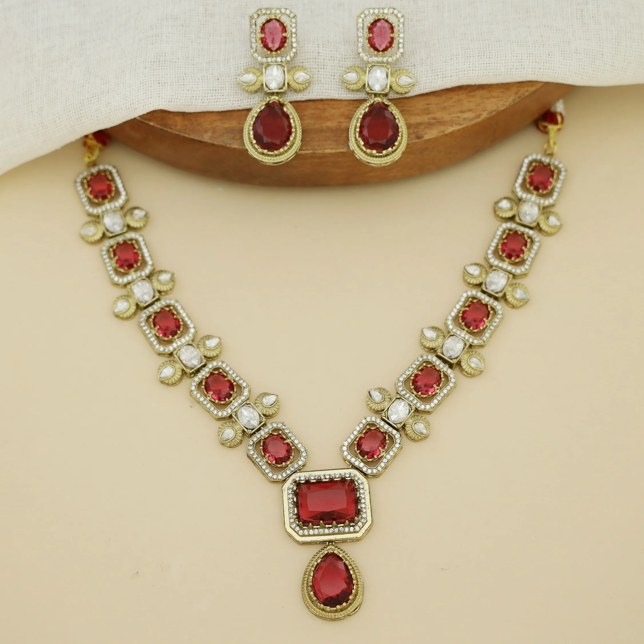 Adrisha AD Stone Glossy Short Neckpiece With Earring - Image 2