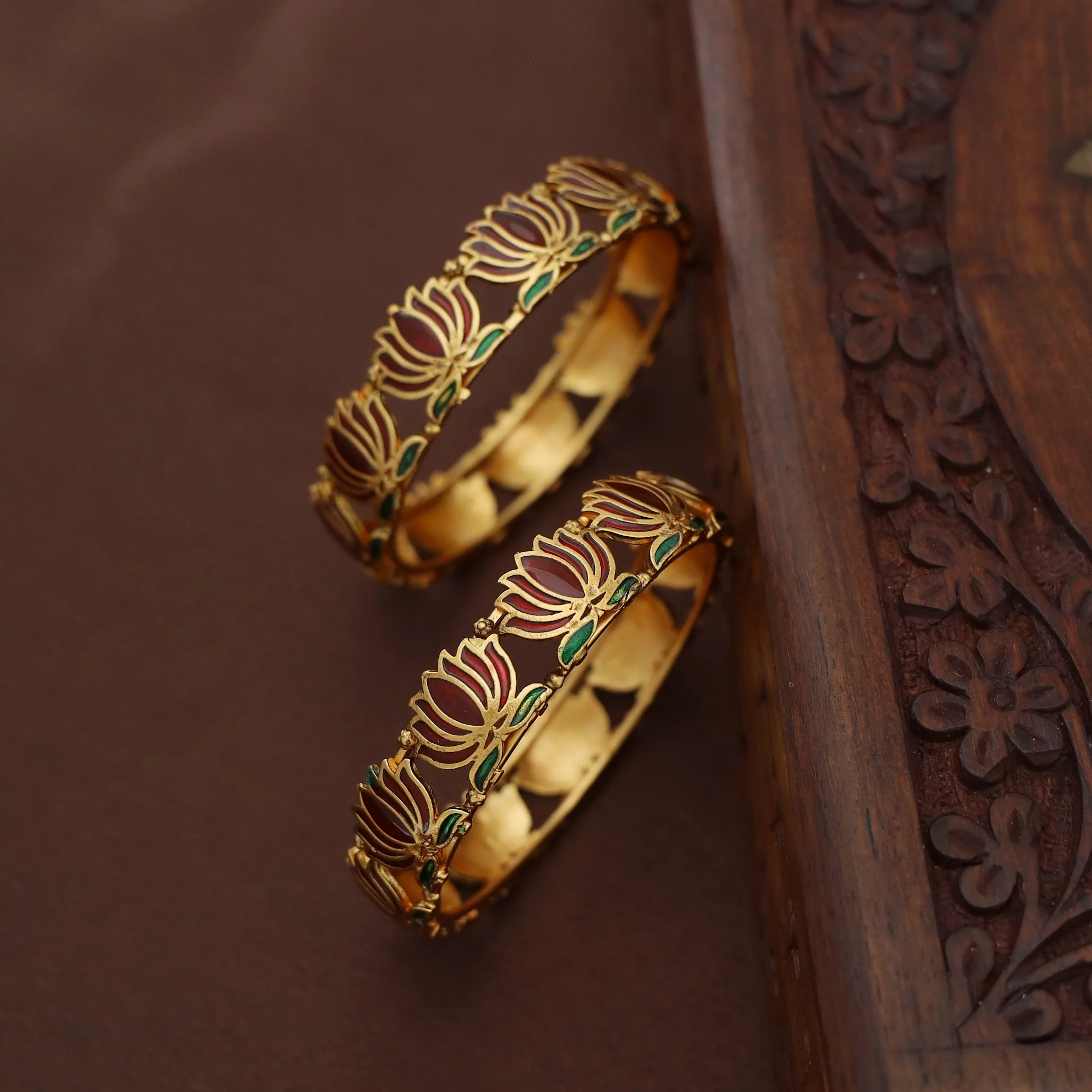 Advaita Enamel Lotus Bangle (Set Of 2) - Image 2