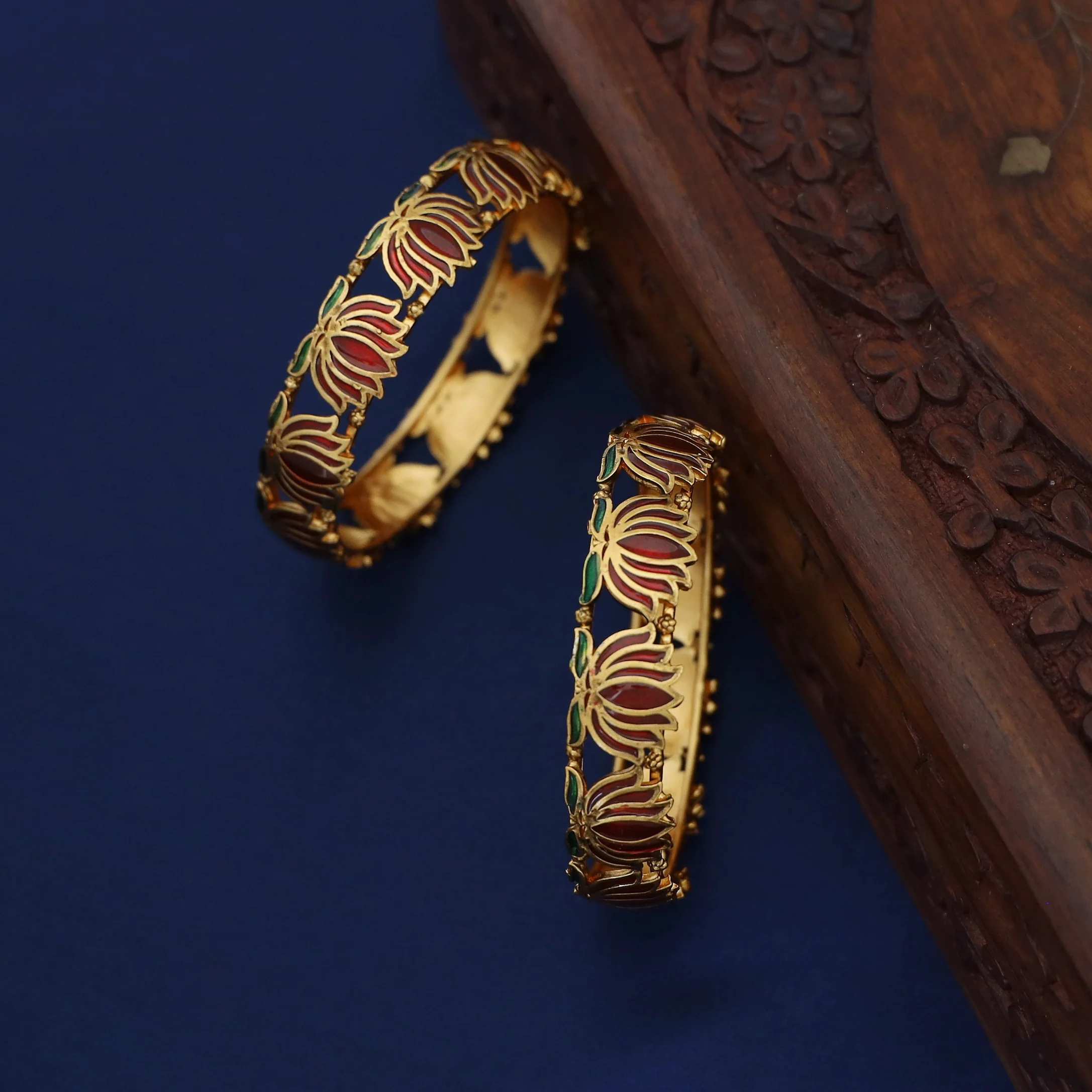 Advaita Enamel Lotus Bangle (Set Of 2) - Image 3