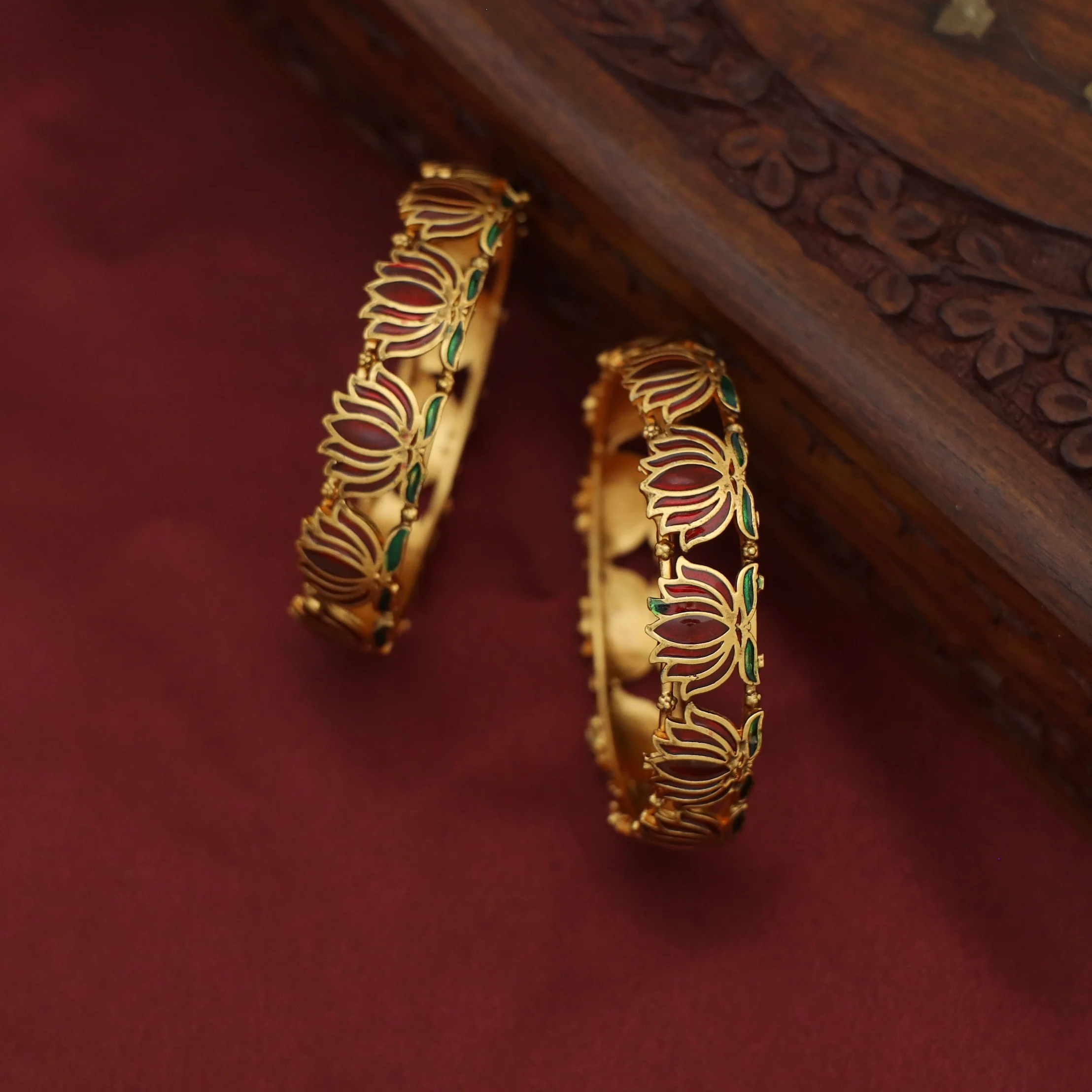 Advaita Enamel Lotus Bangle (Set Of 2) - Image 5