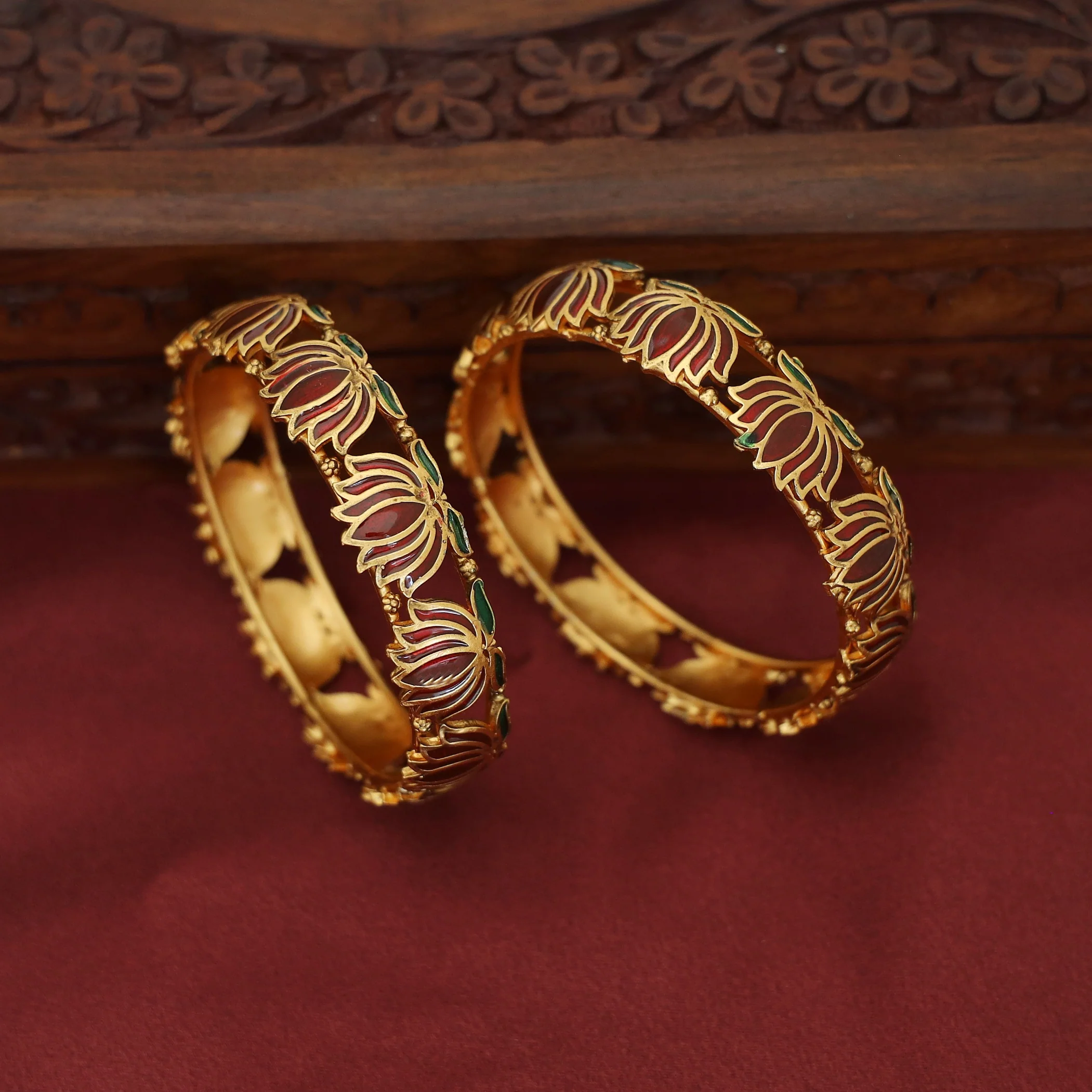 Advaita Enamel Lotus Bangle (Set Of 2) - Image 6